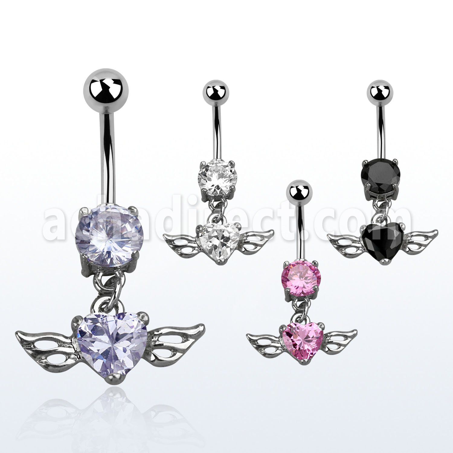 mcdz586 piercing ombligo acero quirurgico zirconia redonda 8mm zirconia corazon alas venta
