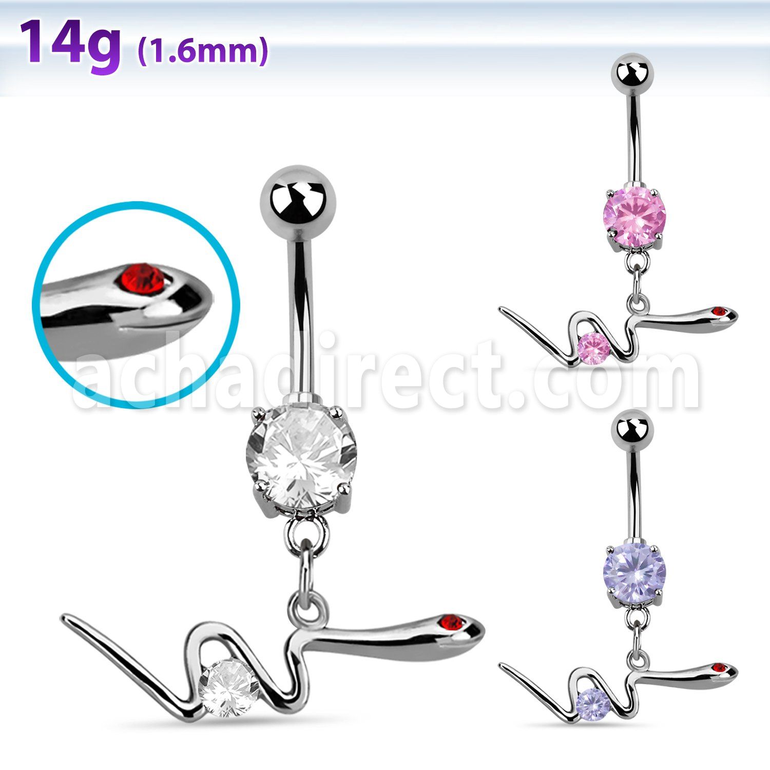 mcdz729 piercing ombligo acero quirurgico zirconia 8mm serpiente zirconias s redondas 4mm cuerpo ojos cristal mayorista