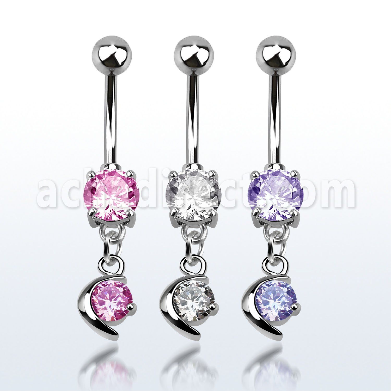 mcdz8 piercing ombligo acero quirurgico zirconia 8mm luna zirconia redonda 10mm venta