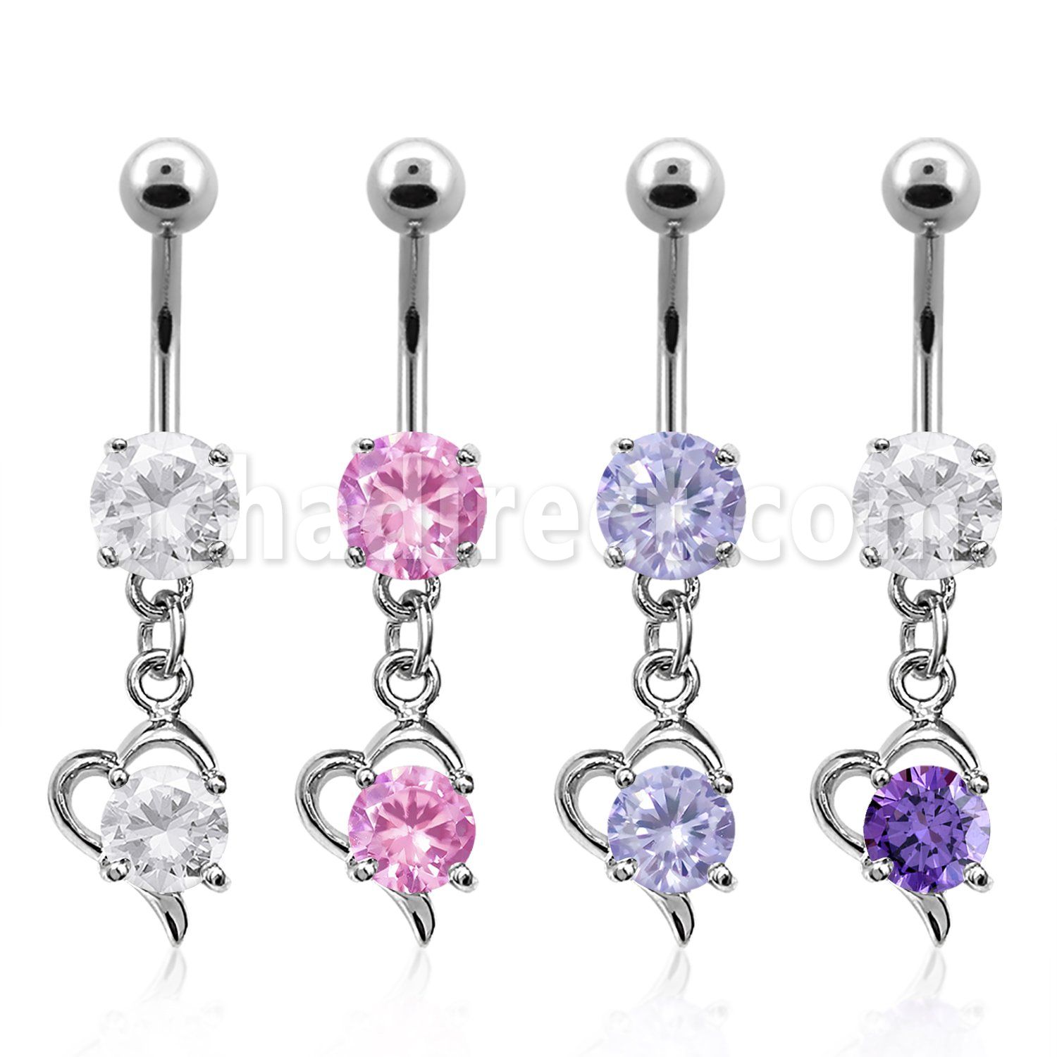 mcdz9 piercing ombligo acero quirurgico zirconia 8mm corazon colgado zirconia redonda centro grande 10mm distribuidor mayorista