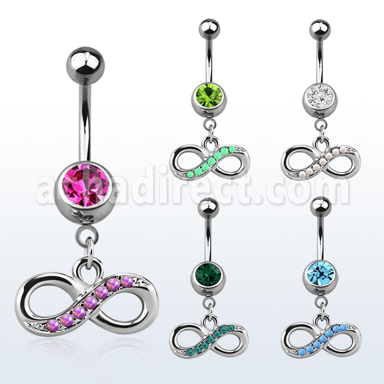mcop617 piercing ombligo acero quirurgico bola joya bisel 8mm infinito opalos sinteticos colgado 10mm mayorista