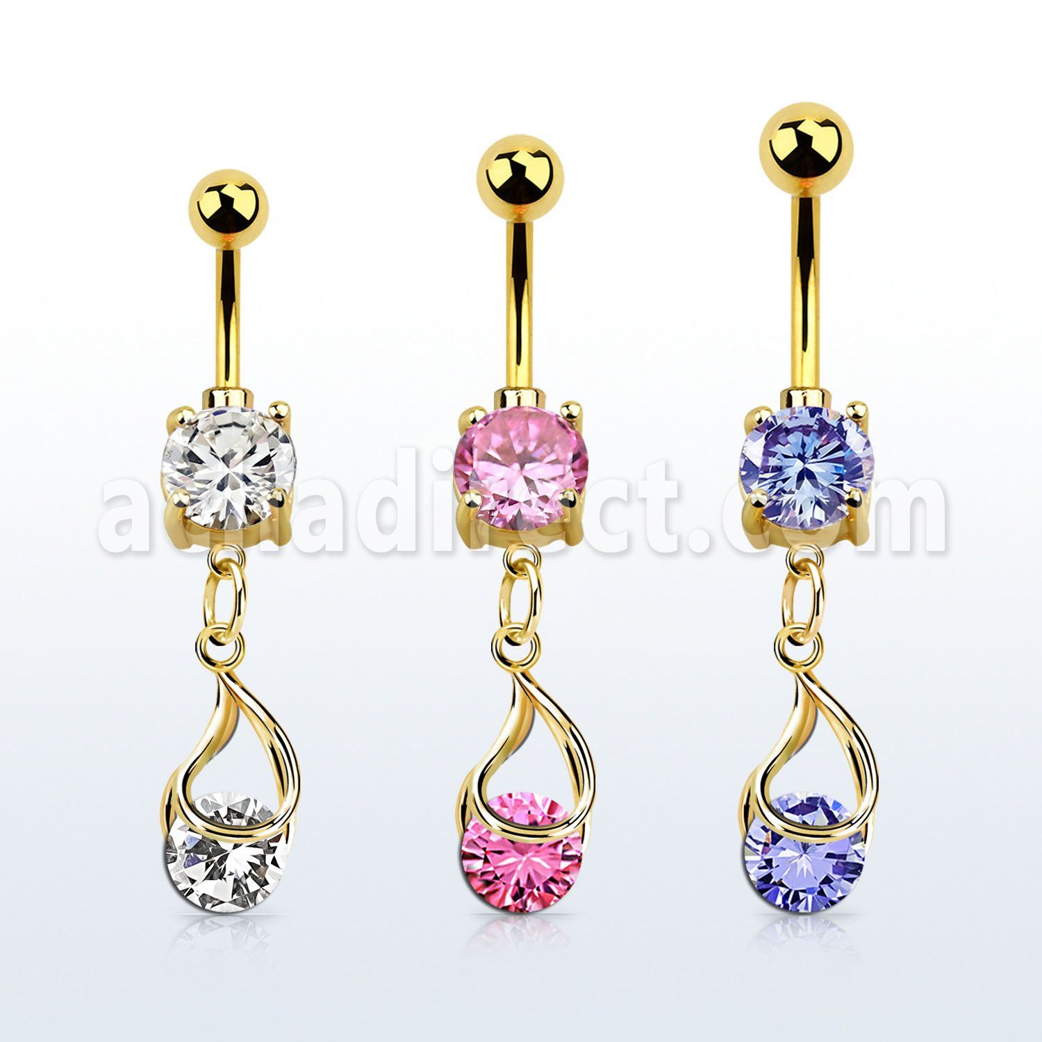 mdgz416 piercing ombligo acero 316l oro zirconita redonda 8mm colgante zirconia redonda ajustada presion oro al por mayor