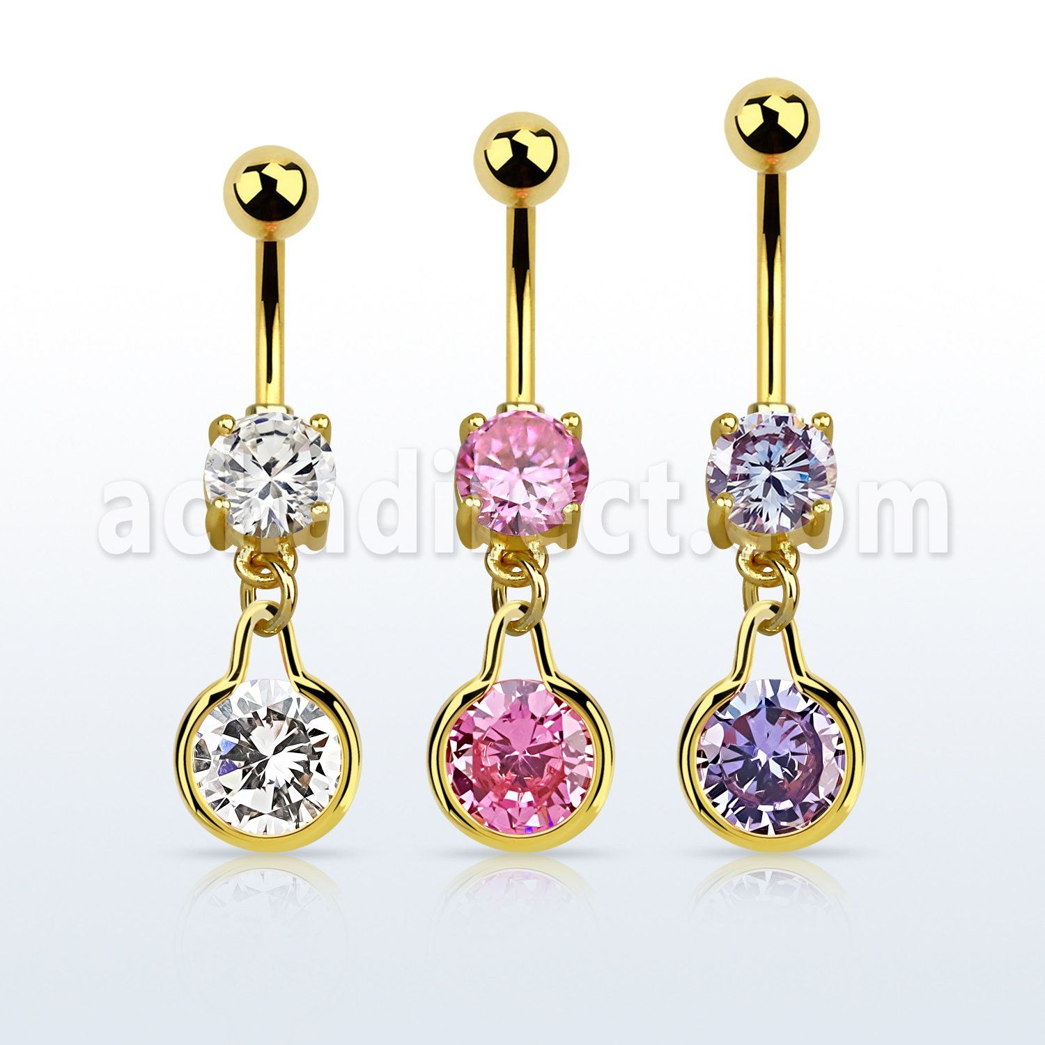 mdgz417 piercing ombligo acero 316l oro zirconita redonda 8mm colgante redondo zirconia medio oro mayorista