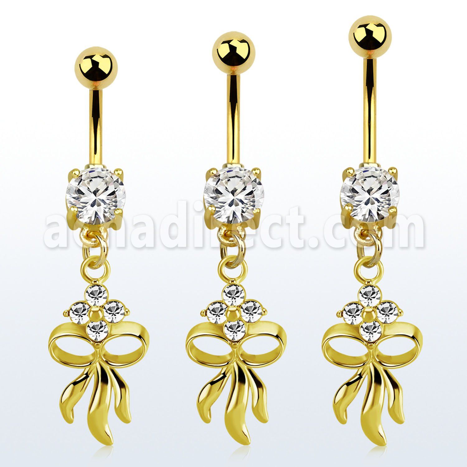mdgz508 piercing ombligo acero anodizado dorado cz redonda colgante diseno flor arco colgante laton chapado oro