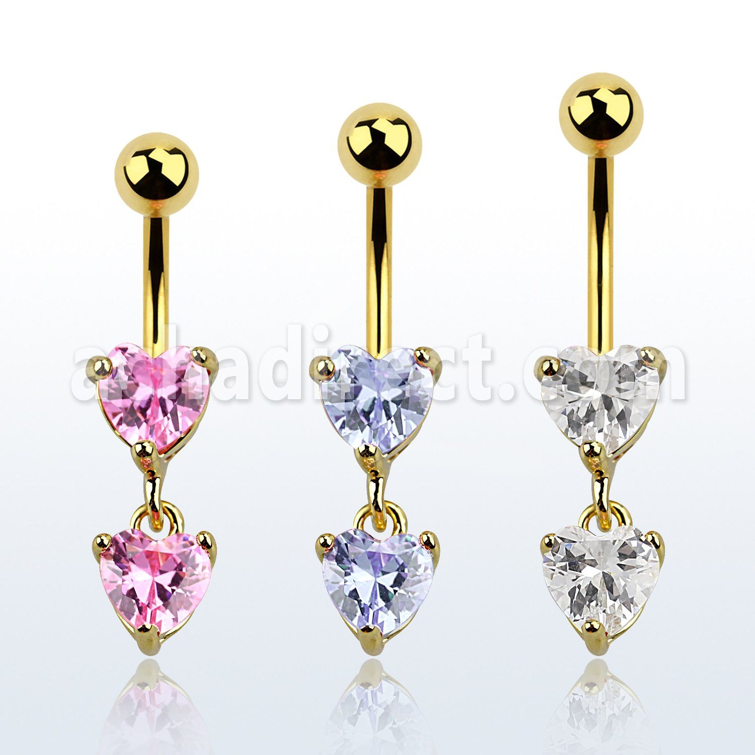 mdgz528 piercing ombligo acero 316l anodizado dorado zirconia engasta corazon 8mm zirconia corazon distribuidor mayorista