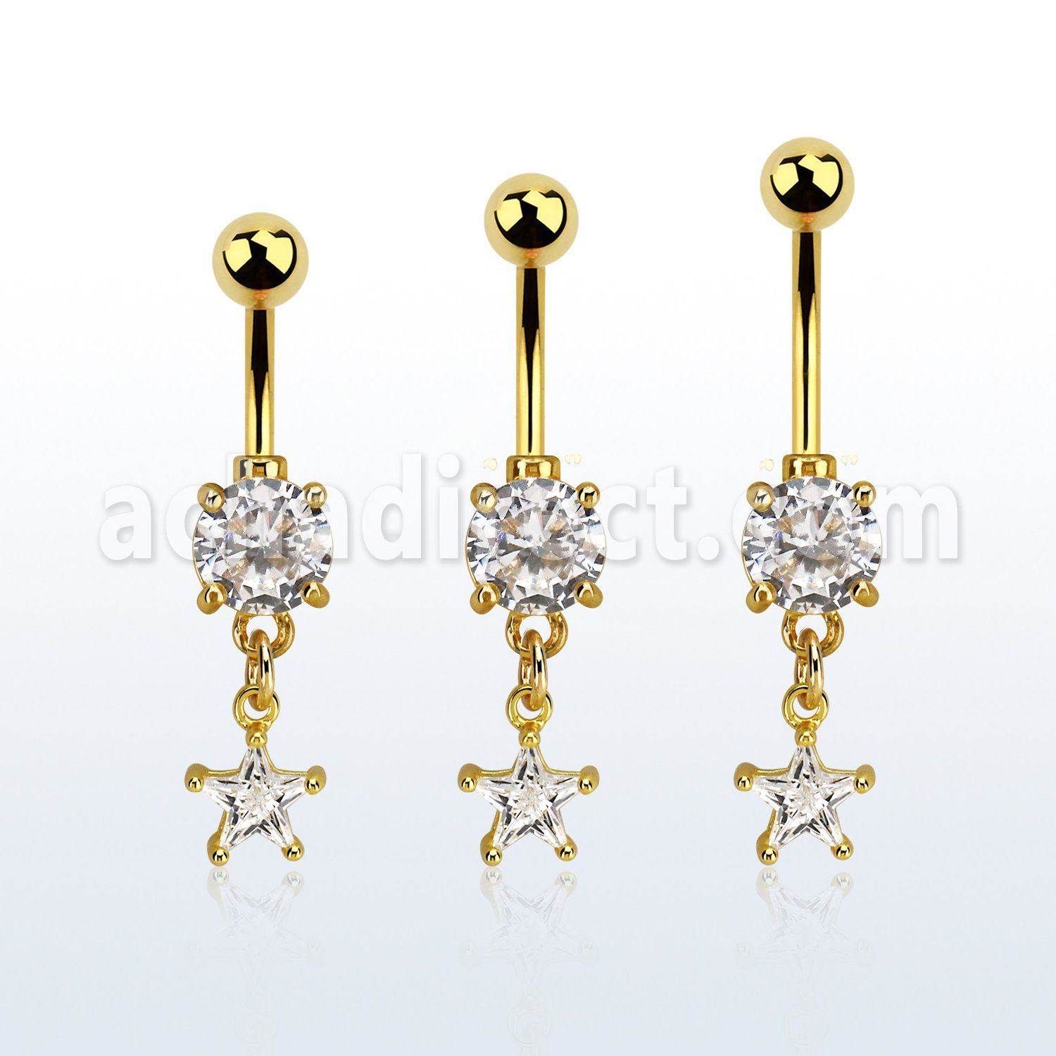 mdgzs6 piercing ombligo acero 316l anodizado dorado zirconia redonda 8mm colgante estrella zirconia 6mm oro al por mayor