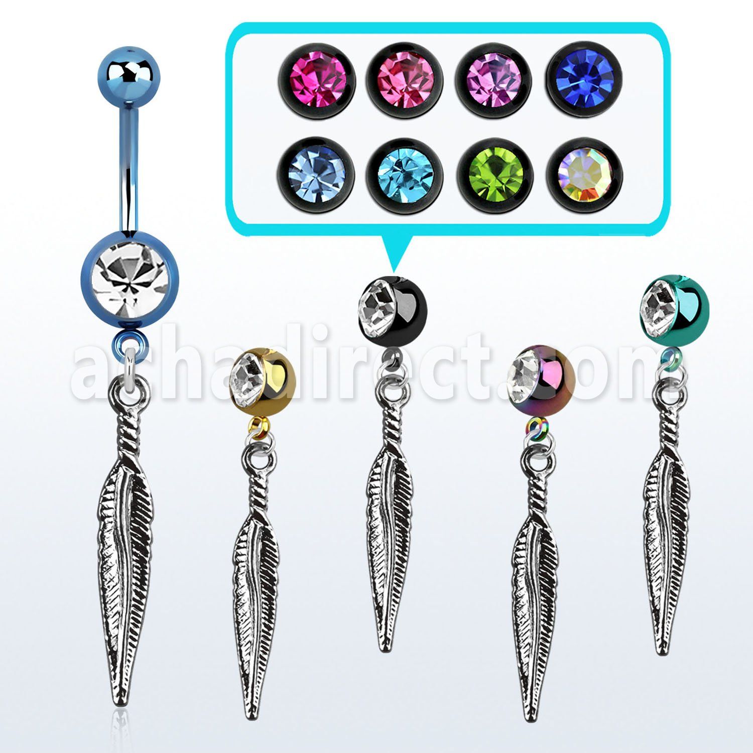 mdk583 piercing ombligo acero quirurgico pvd bola lisa 5mm bola 8mm joya pluma 10mm venta