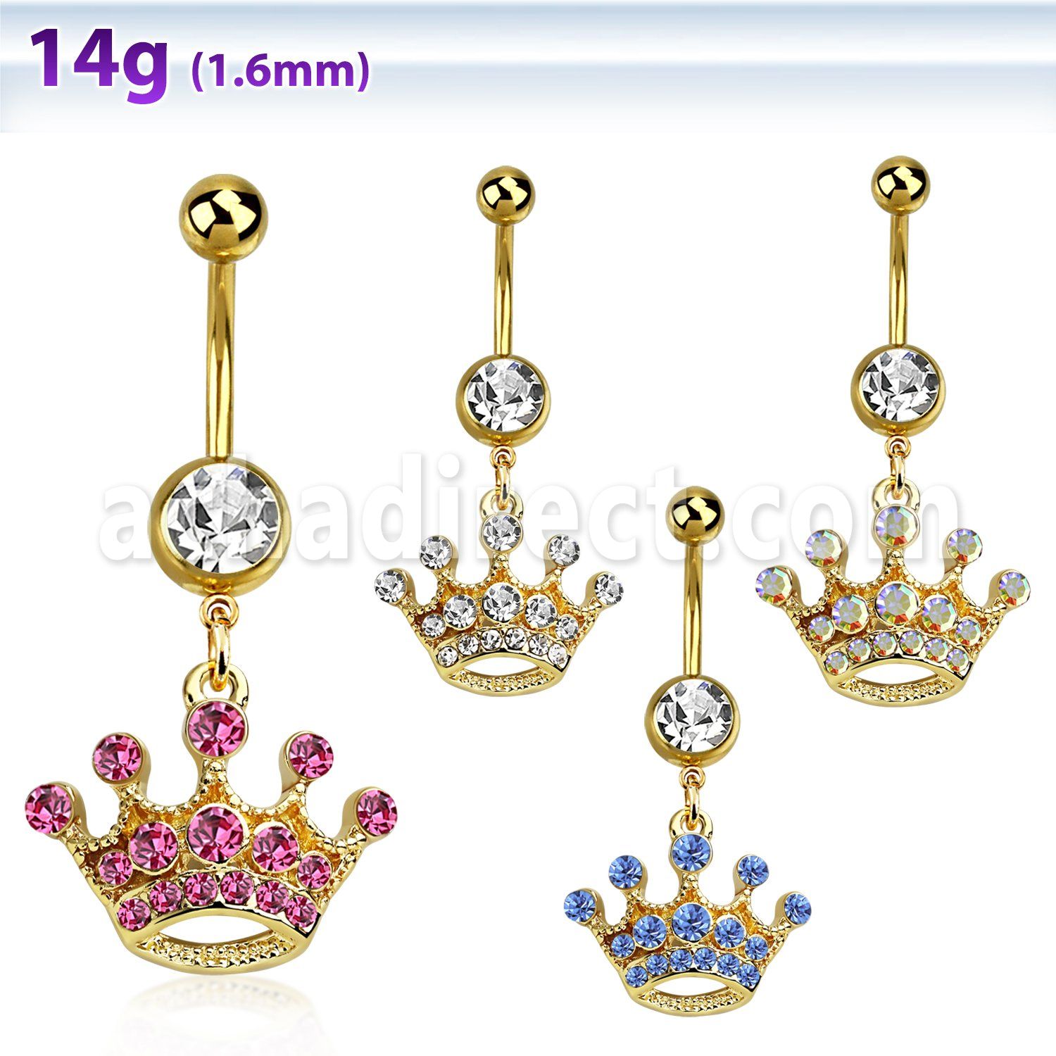 mdk703 piercing ombligo acero 316l pvd dorado bola lisa 5mm bola joya 8mm corona cristal oro 10mm mayorista