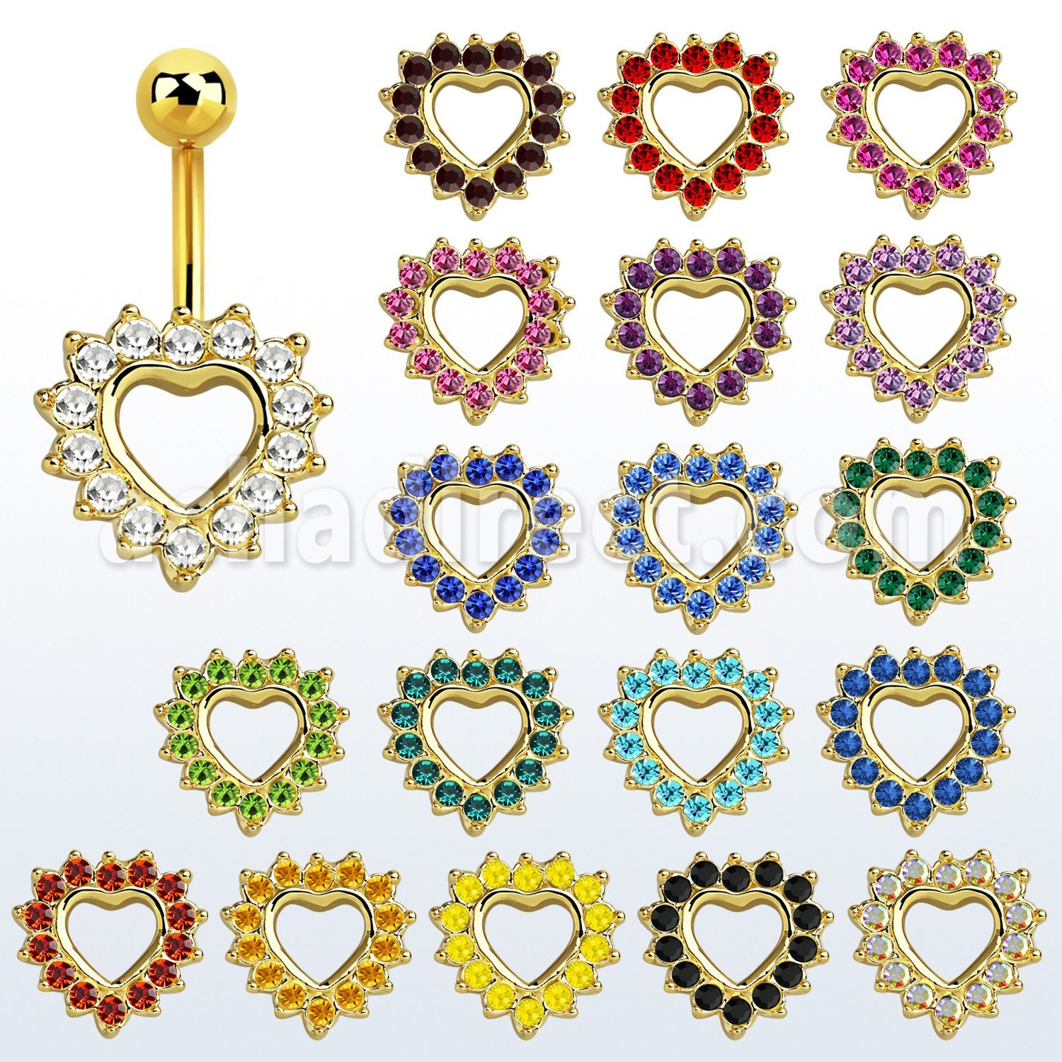 mdk708 piercing ombligo acero 316l anodizado corazon grande cristal inferior al por mayor