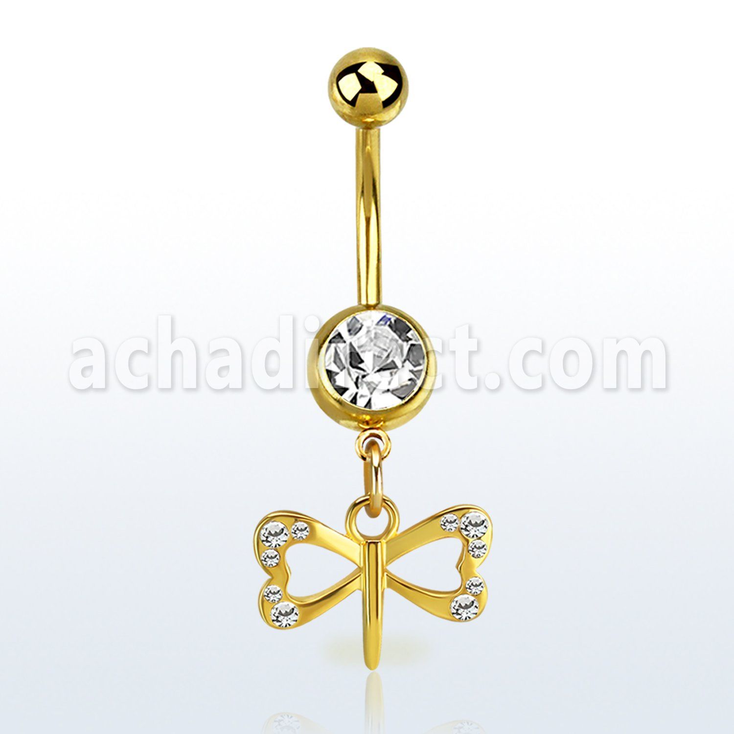 mdk761 piercing ombligo acero chapado pvd bola superior lisa bola joya pequeno colgante cristal libelula colgante laton chapado oro