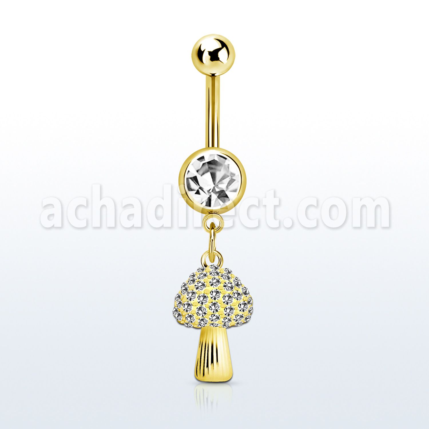 mdk764 piercing ombligo acero 316l pvd dorado bola joya 8mm colgante seta cristal oro distribuidor