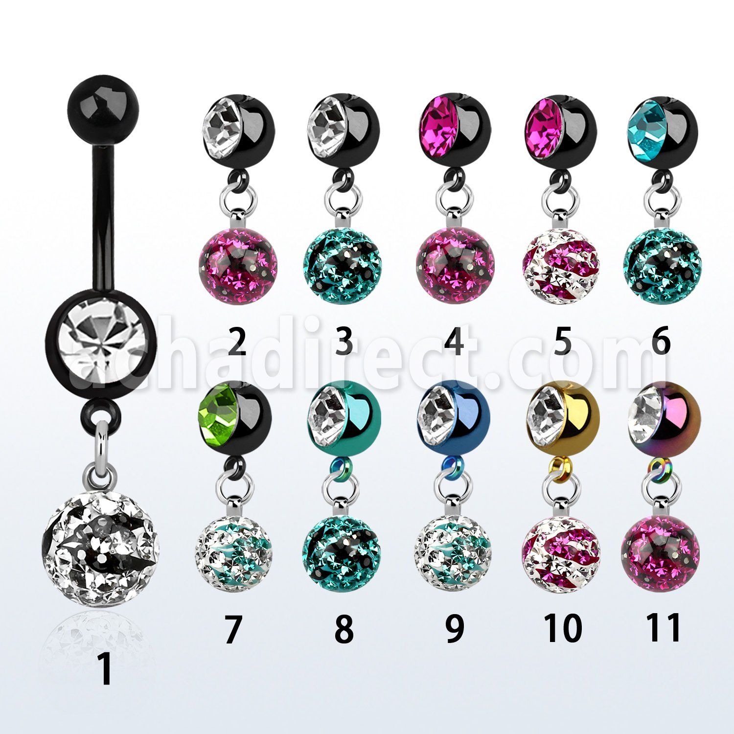 mdkfr8c piercing ombligo acero quirurgico pvd bola lisa 5mm bola 8mm joya 8mm multi cristal ferido rayas cebra 10mm venta
