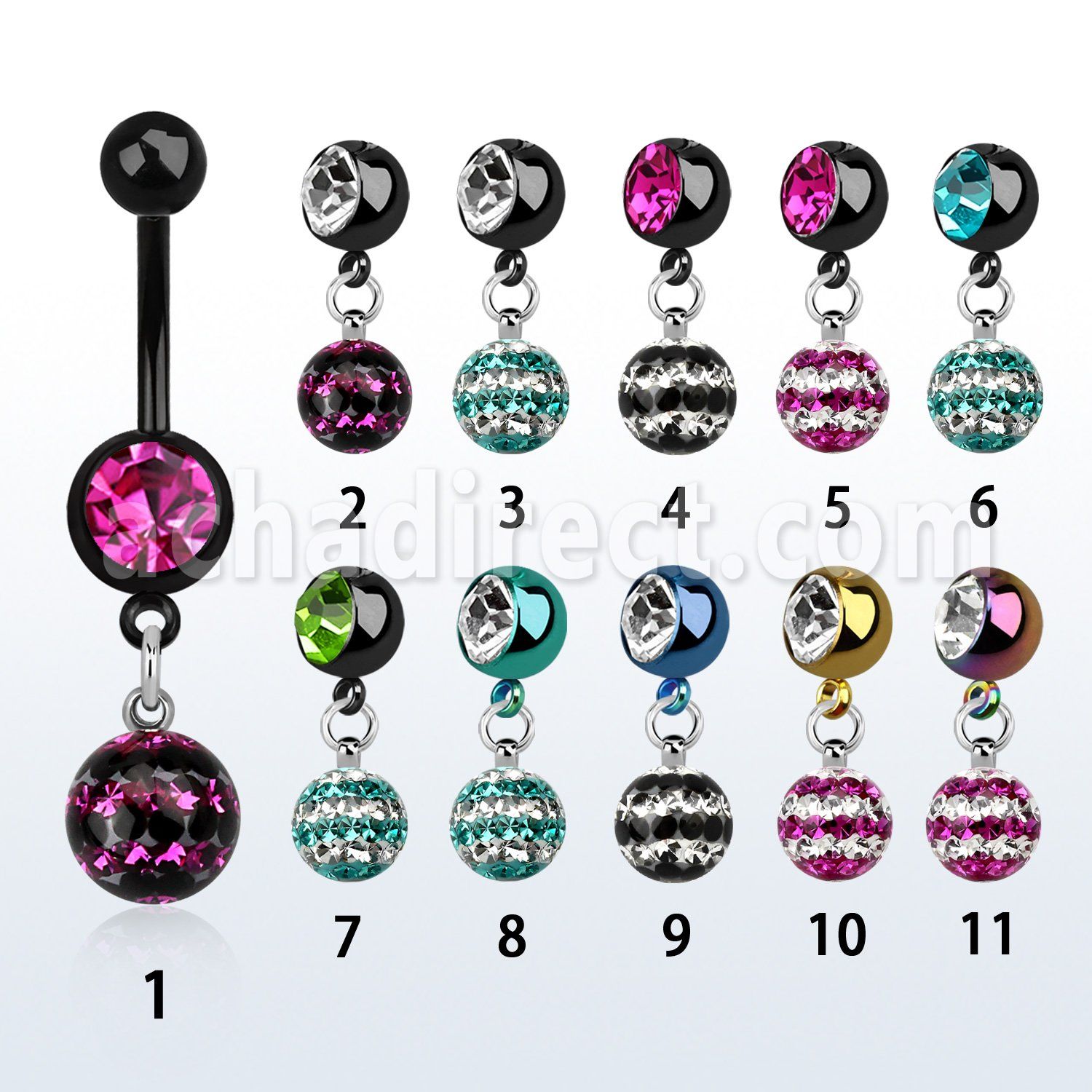 mdkfr8d piercing ombligo acero quirurgico pvd bola lisa 5mm bola 8mm joya 8mm multi cristal ferido triple linea 10mm distribuidor mayorista