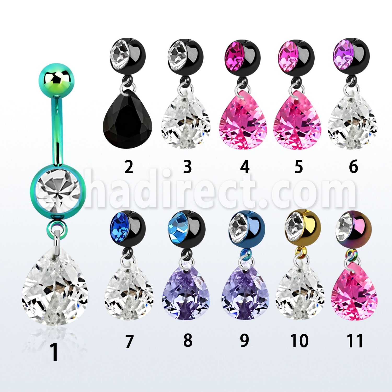 mdkz409 piercing ombligo acero quirurgico pvd bola lisa 5mm bola 8mm joya zirconia pera 11 x 9mm 10mm distribuidor