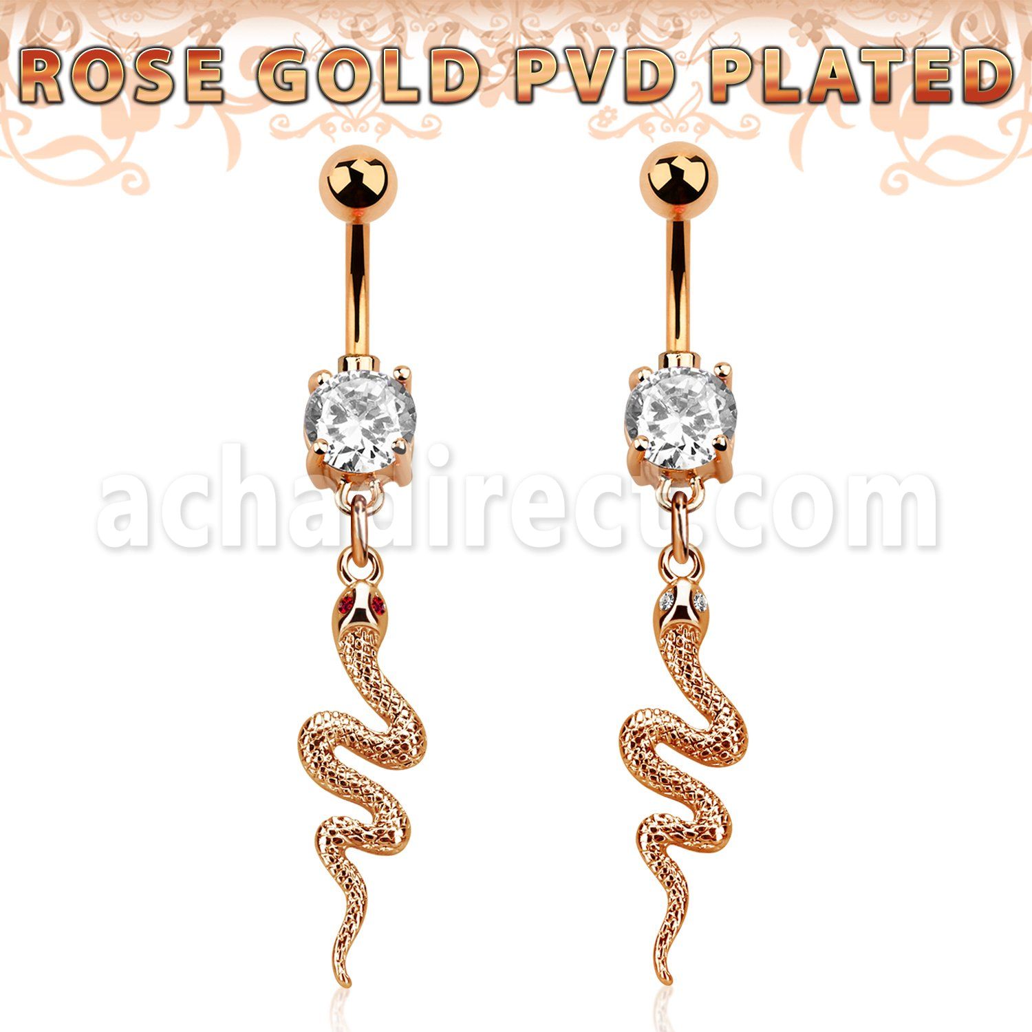 mdrz728 rosegold pvd plated steel belly banana cz snake