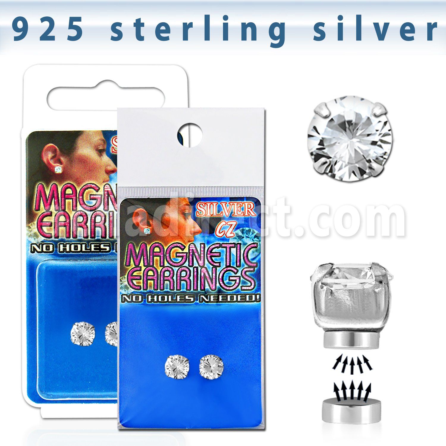 mgcz5 par piercings oreja magneticos plata zirconia clara redonda 5mm mayorista