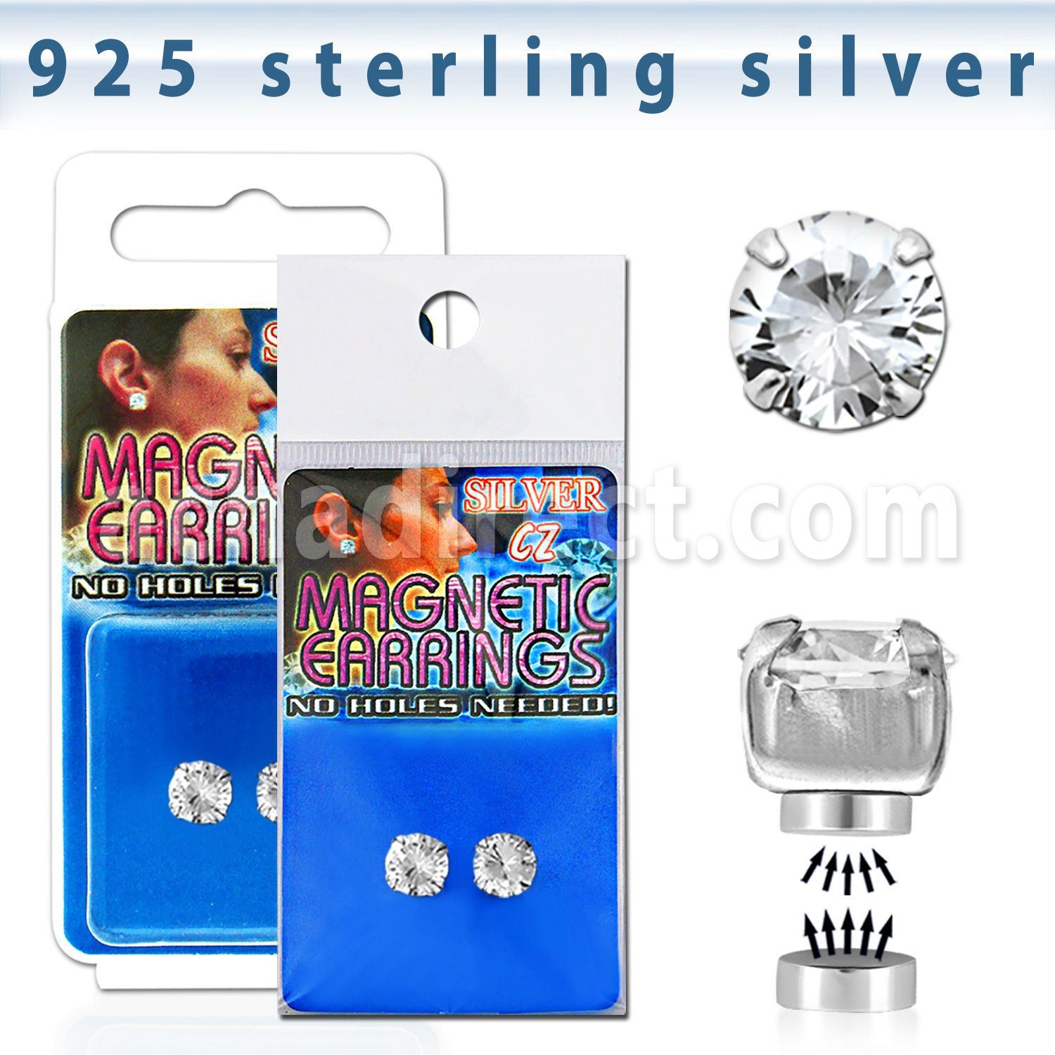mgcz6 par piercings oreja magneticos plata zirconia redonda color 6mm distribuidor mayorista
