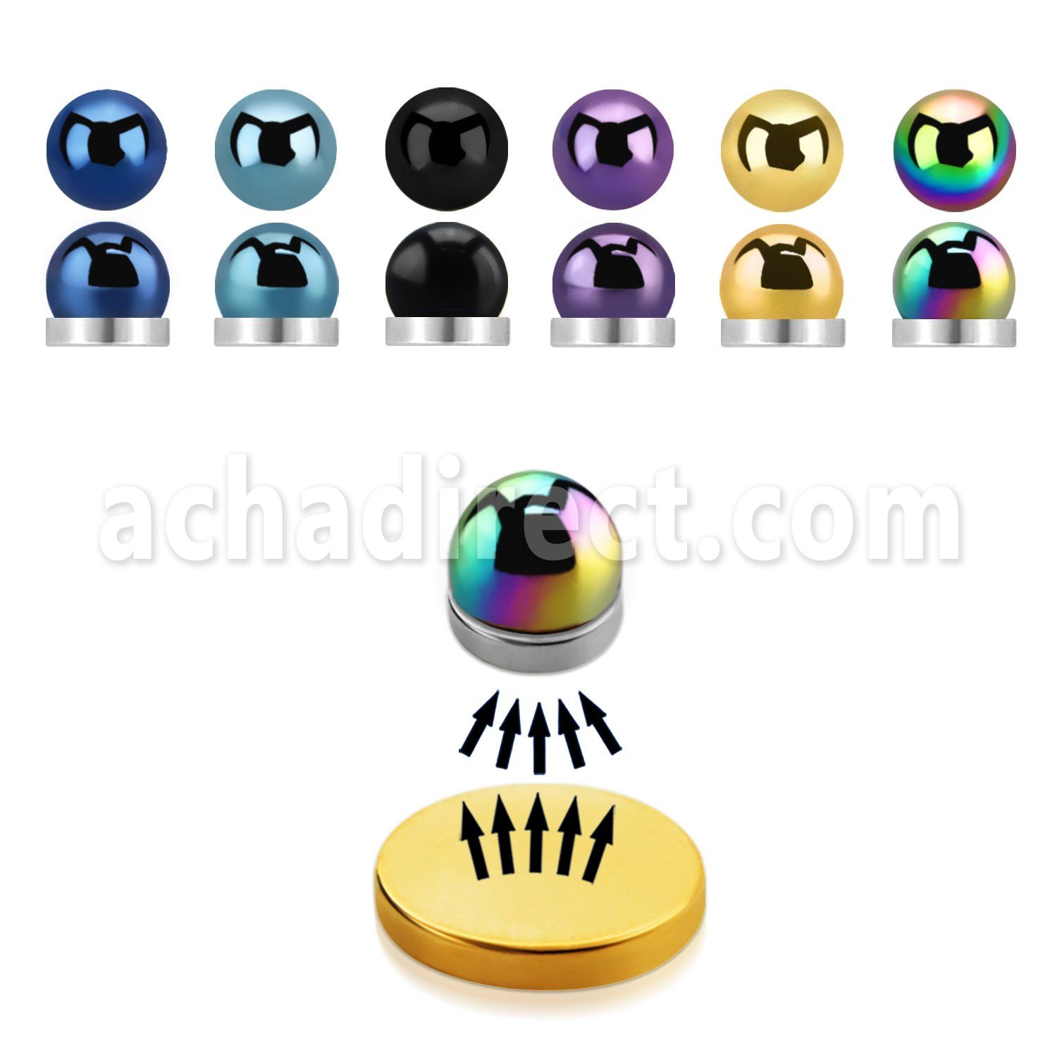 mghtb piercing magnetico media bola acero quirurgico anodizado 4mm base magnetica color dorado 8mm envase distribuidor mayorista