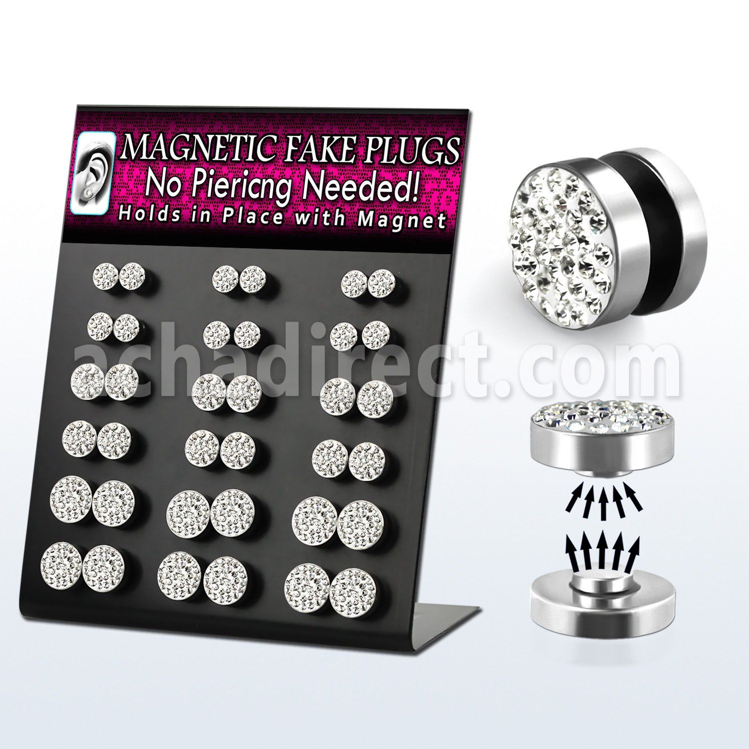 mgmpr17 display 36 plugs falsos acero magneticos multi cristal ferido acero liso venta