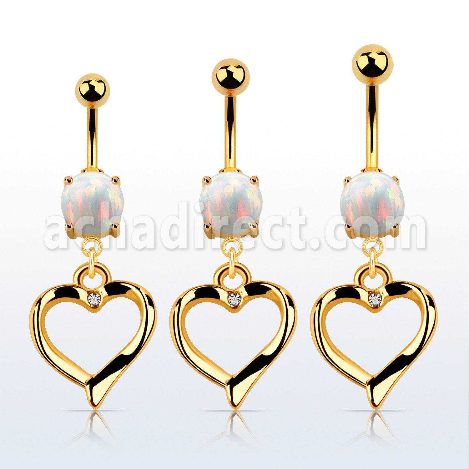 mgo666 piercing ombligo acero 316l pvd dorado opalo redondo colgante corazon cristal claros distribuidor mayorista