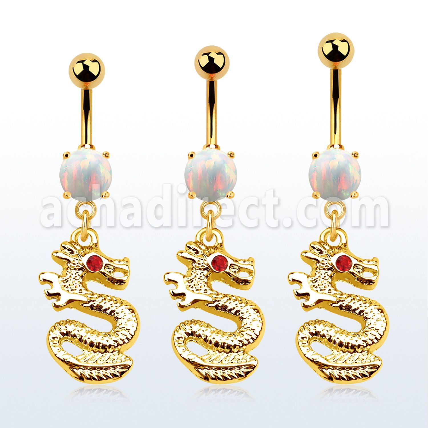 mgo721 piercing ombligo acero 316l pvd dorado opalo redondo colgante dragon ojo cristal distribuidor mayorista