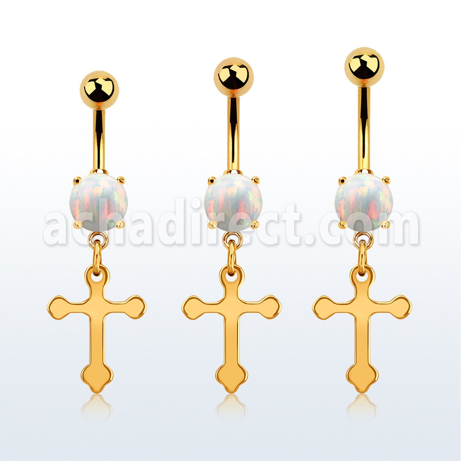 mgocro piercing ombligo acero 316l pvd dorado opalo redondo cruz acero distribuidor mayorista