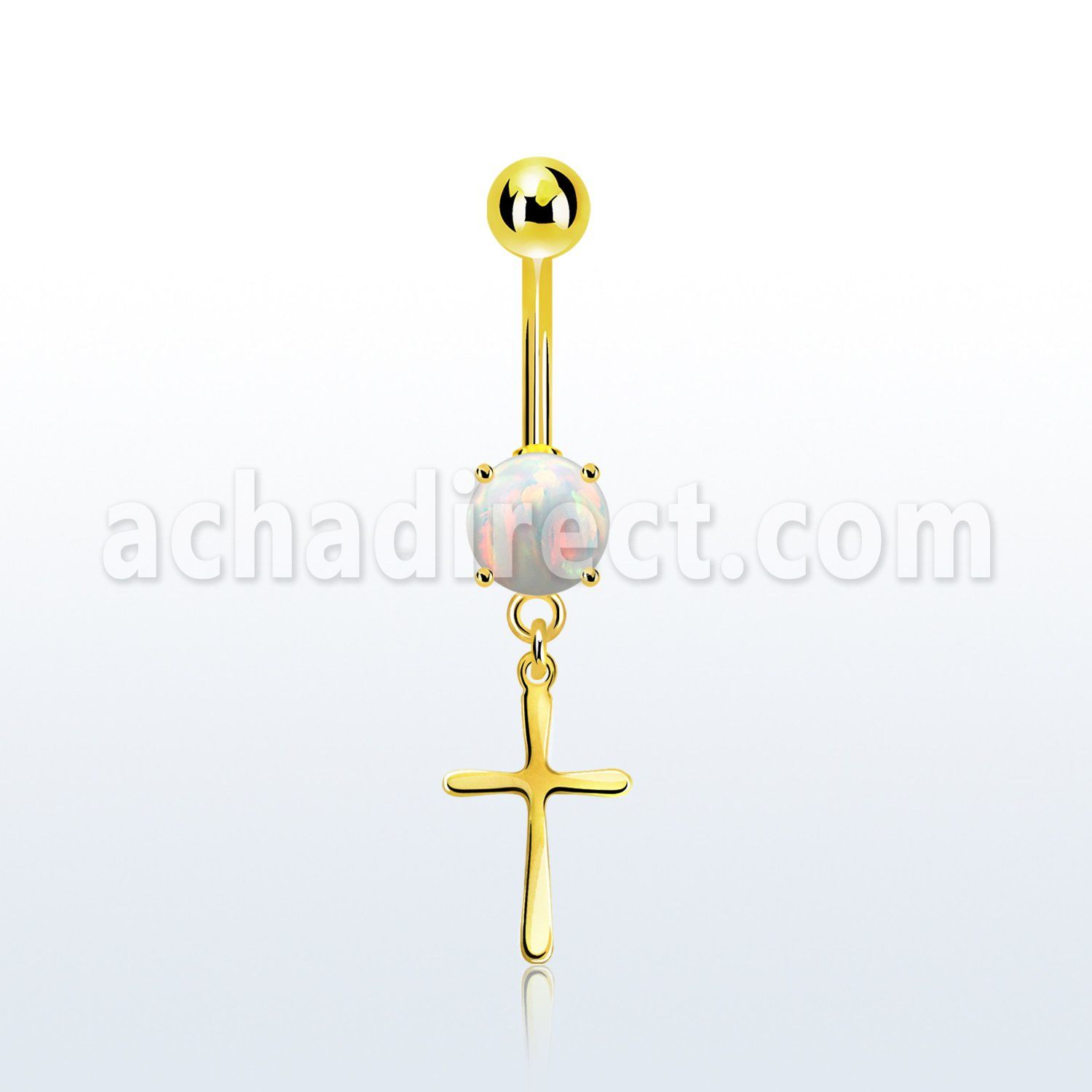 mgocrs piercing ombligo acero 316l pvd dorado opalo redondo colgante liso cruz simple mayorista