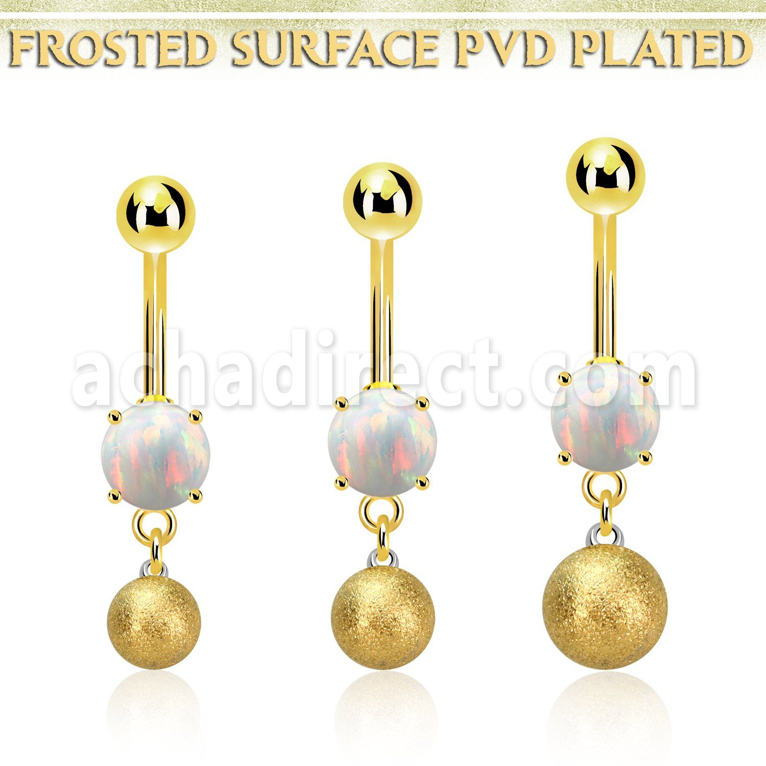 mgofot piercing ombligo acero 316l pvd dorado opalo redondo colgante bola 8mm superficie efecto esmerilado distribuidor mayorista