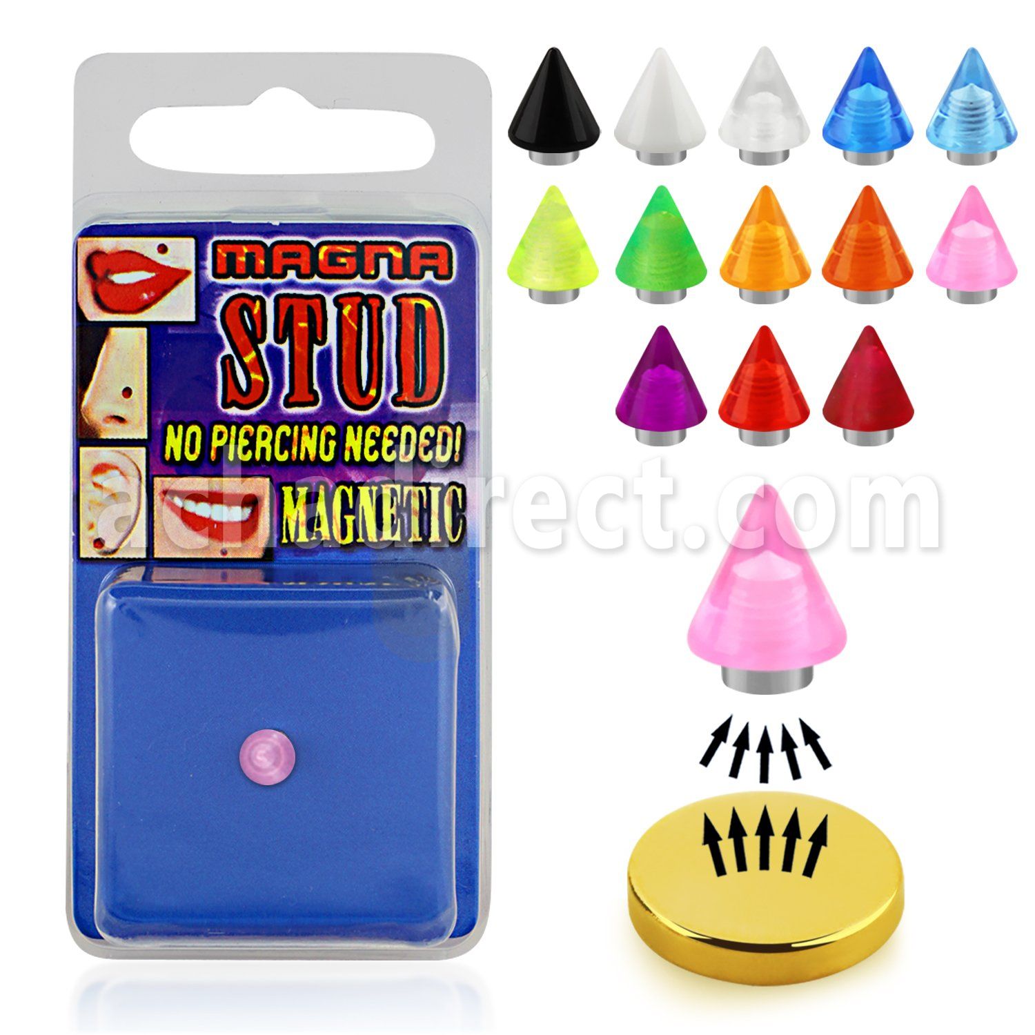 mgvcn5 piercing magnetico cono acrilico uv 5mm base magnetica color dorado 8mm 1 pieza distribuidor