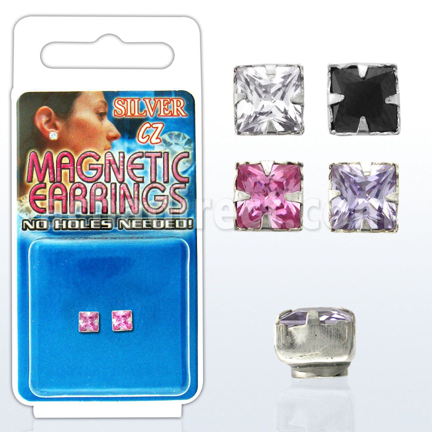 mgzq4m par piercings oreja magneticos plata zirconia cuadrada color 4mm venta