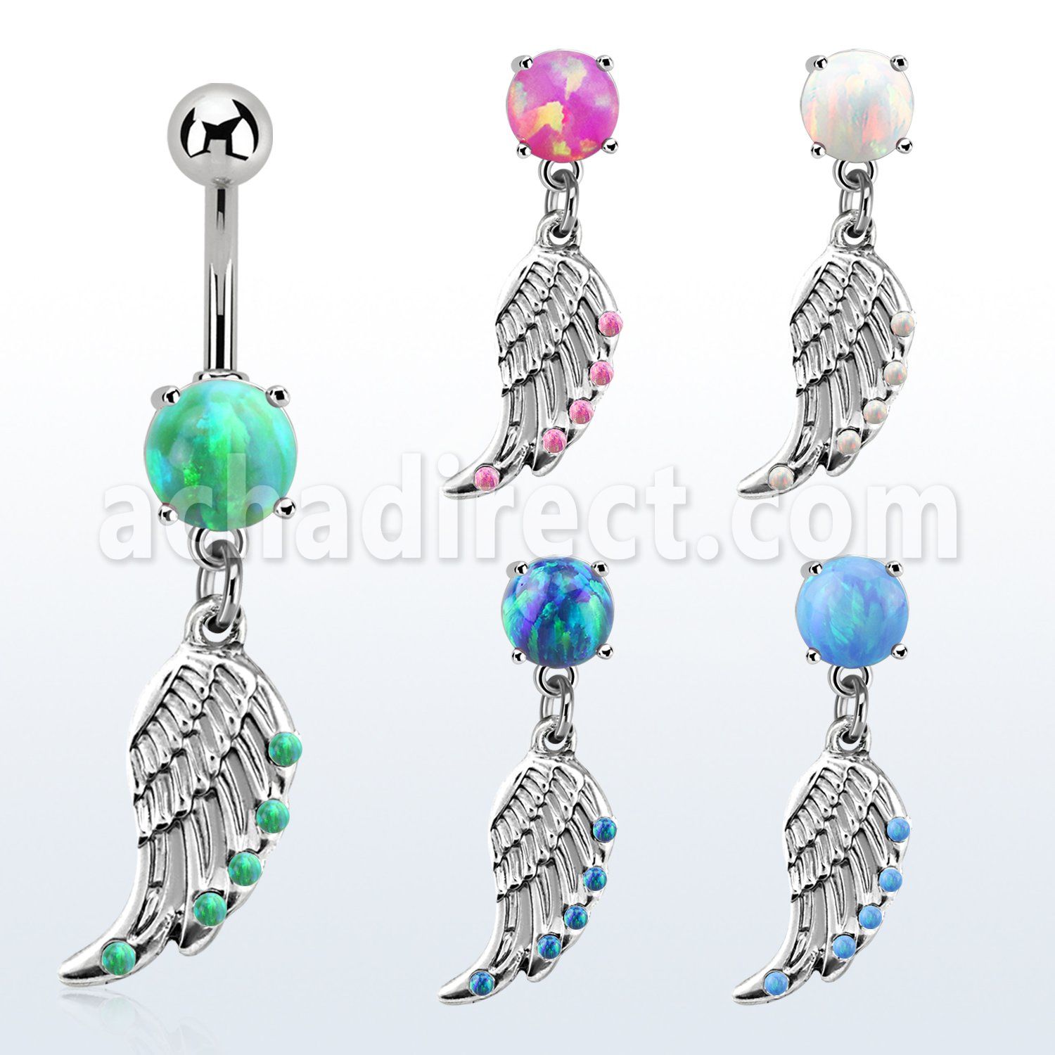 moop568 piercing ombligo acero 316l opalo redondo colgante ala pajaro opalos sinteticos borde venta