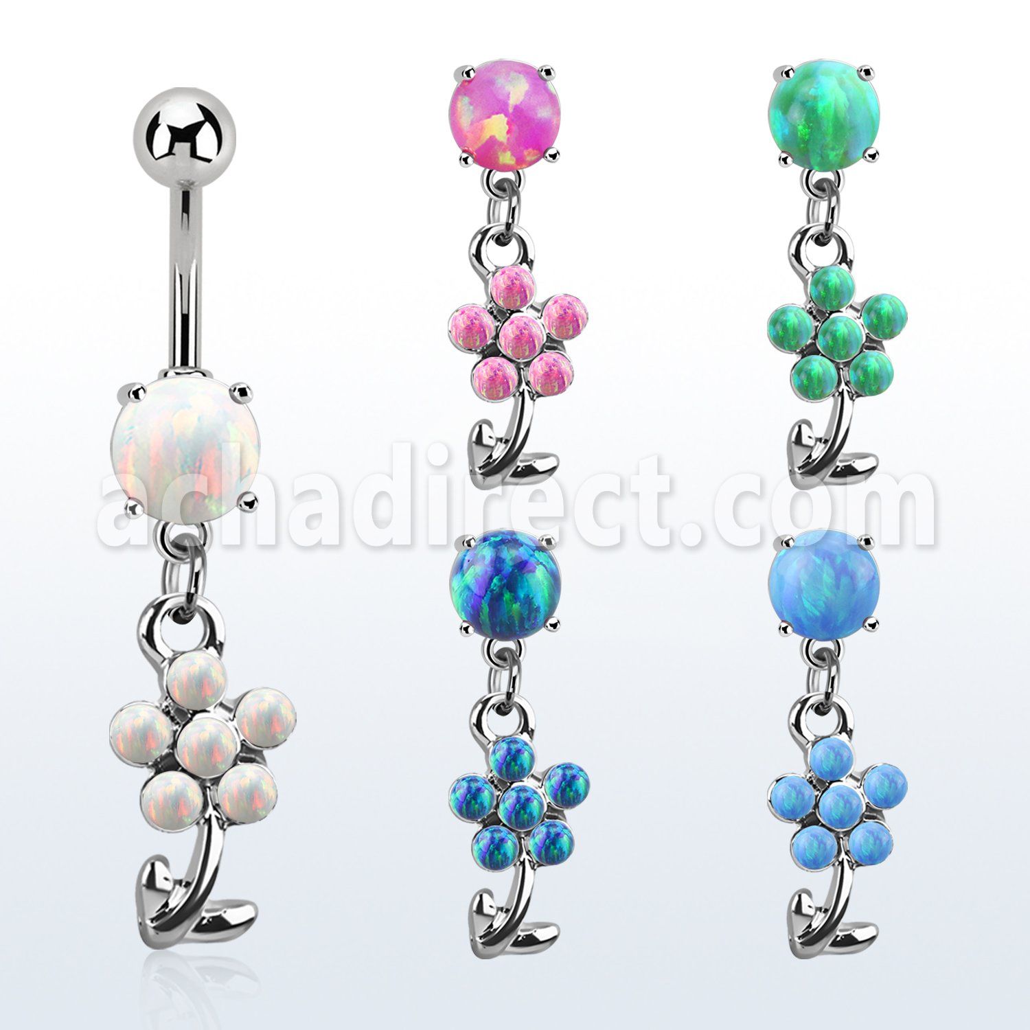 moopfl15 piercing ombligo acero 316l opalo redondo colgante flor opalo sintetico distribuidor