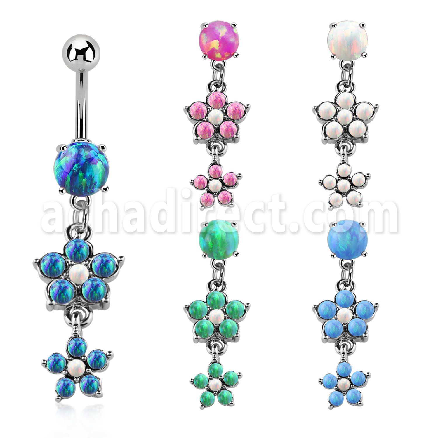 moopfl17 piercing ombligo acero 316l opalo redondo colgante opalo doble flor 5 petalos mayorista