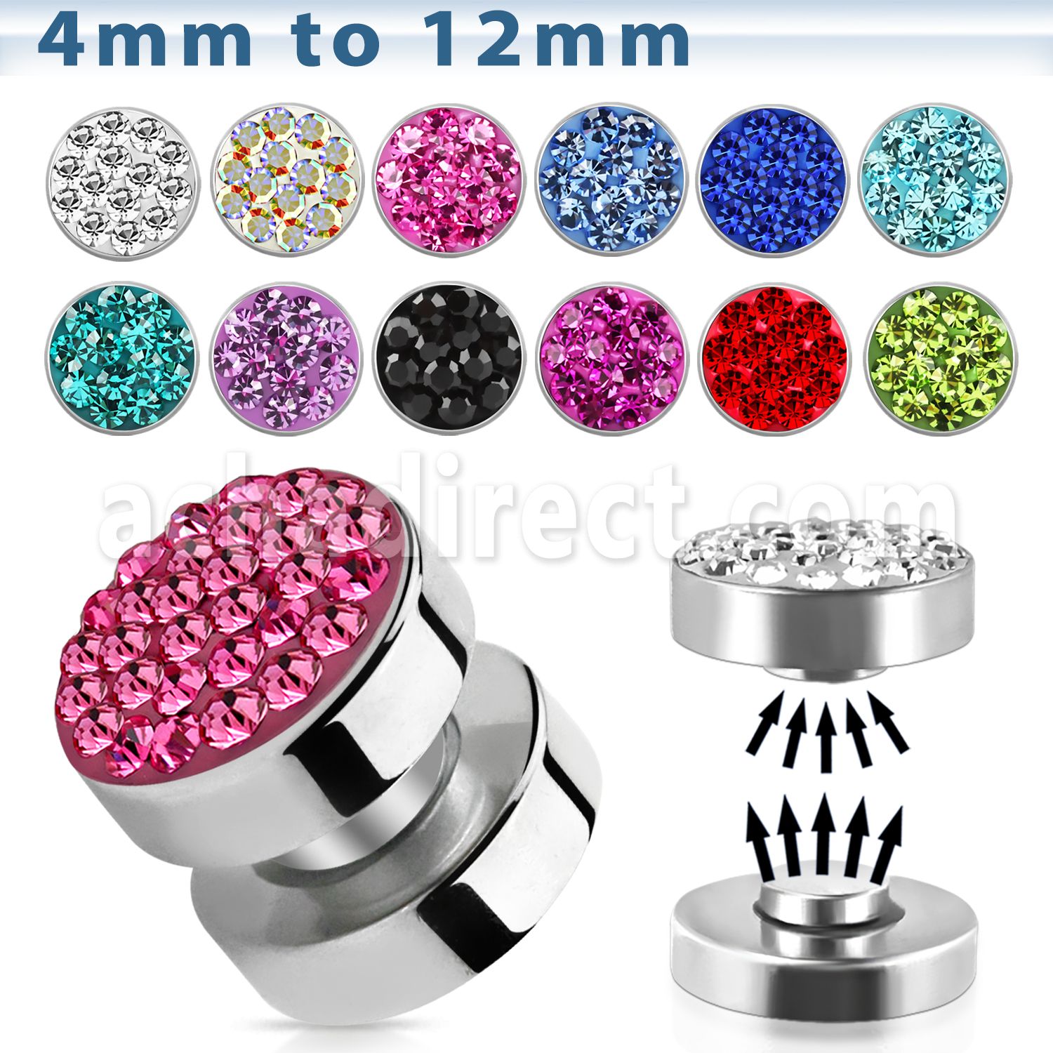 mpmc plug falso magnetico acero quirurgico multi cristal ferido acero liso al por mayor