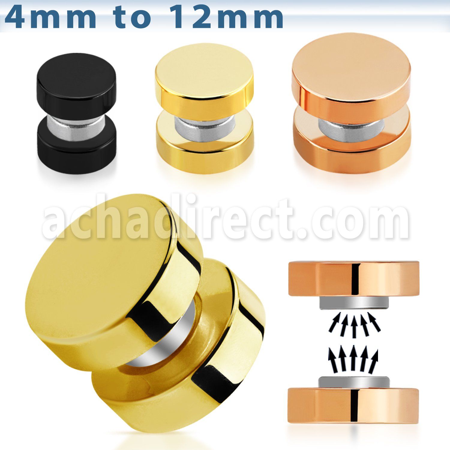 mptrd plug falso magnetico acero quirurgico anodizado negro dorado al por mayor