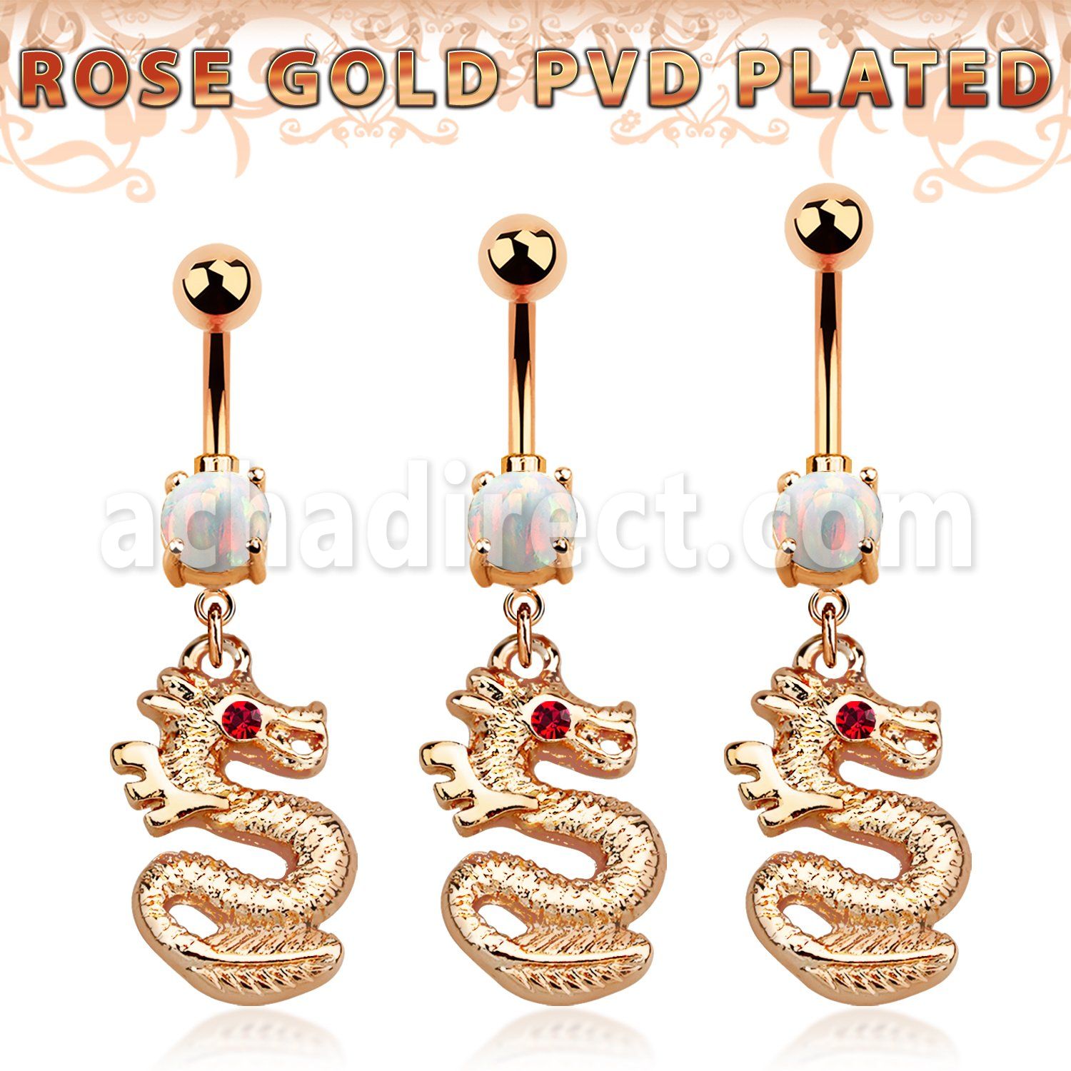 mro721 rosegold pvd plated steel belly banana opal dragon
