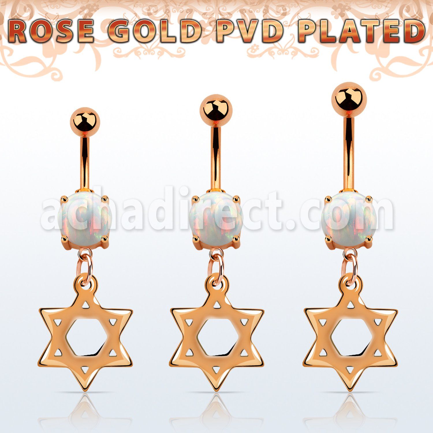 mrodsr piercing ombligo acero 316l pvd oro rosa opalo redondo colgante acero estrella david distribuidor