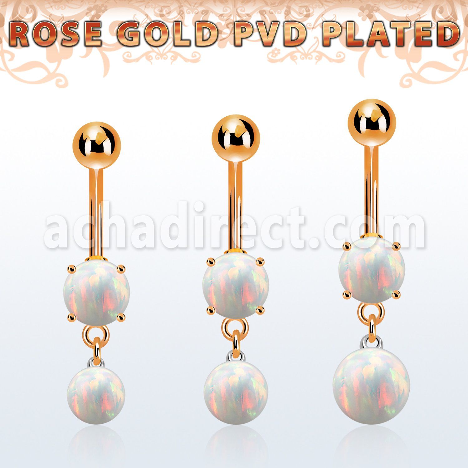 mroopb piercing ombligo acero 316l pvd oro rosa opalo redondo colgante bola opalo 8mm venta