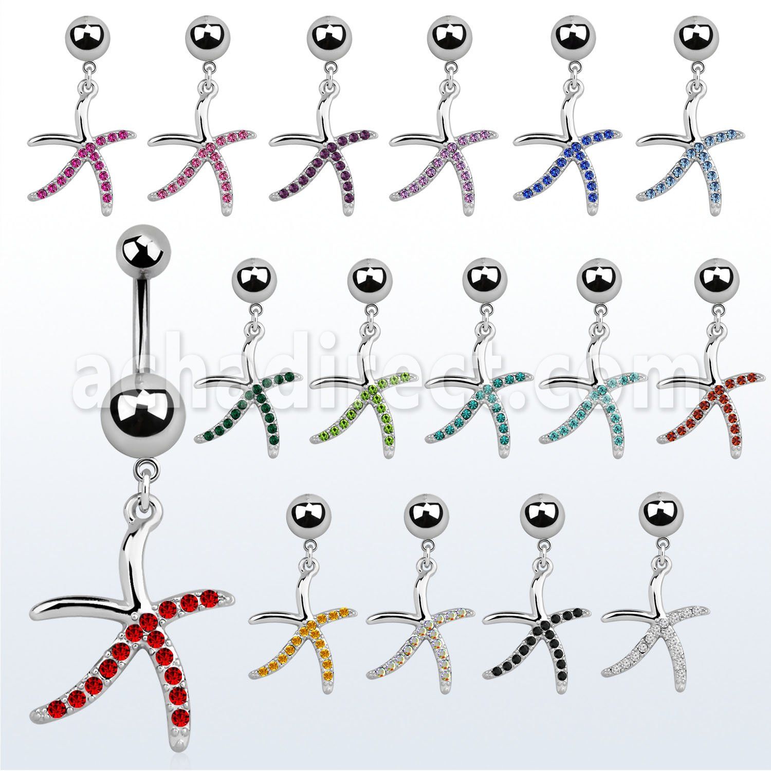 msd643 piercing ombligo acero quirurgico bola acero liso 5 8mm estrella mar 10mm mayorista