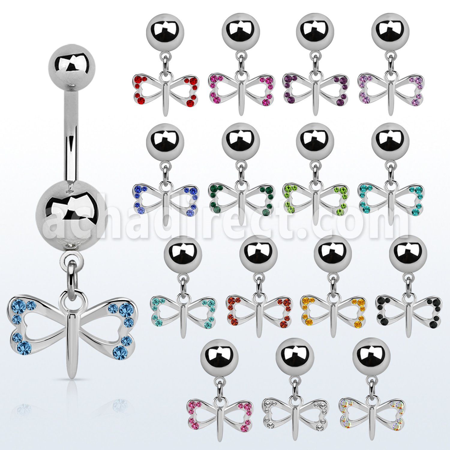 msd761 piercing ombligo acero quirurgico bola acero liso colgante pequena libelula colgante laton chapado plata