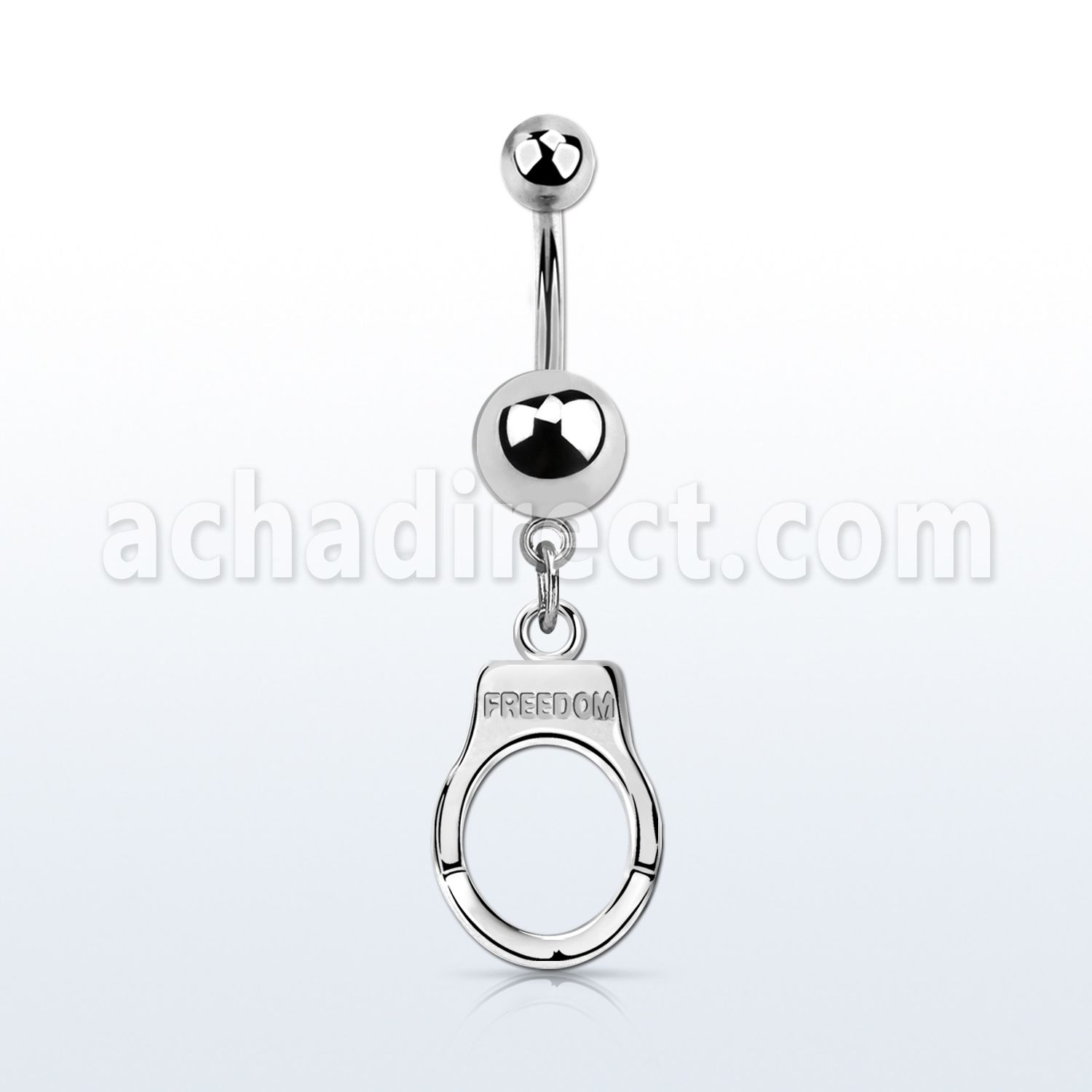 msd765 piercing ombligo acero quirurgico bola acero 5 & 8mm liso colgante esposas grabado freedom plata distribuidor