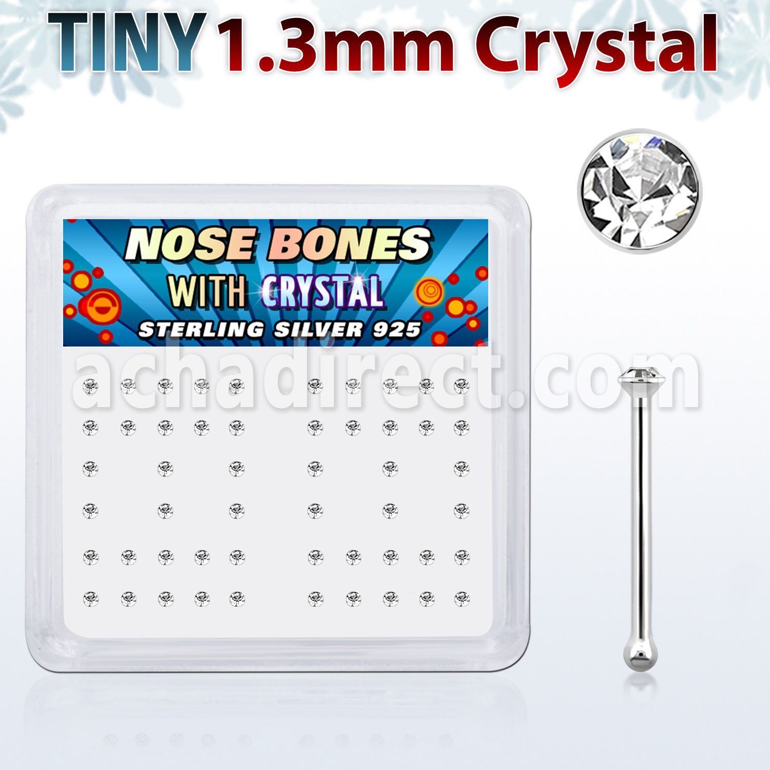 nb6cx caja display piercing nariz hueso plata esterlina 925 0 6mm cristal claro 1 25mm distribuidor