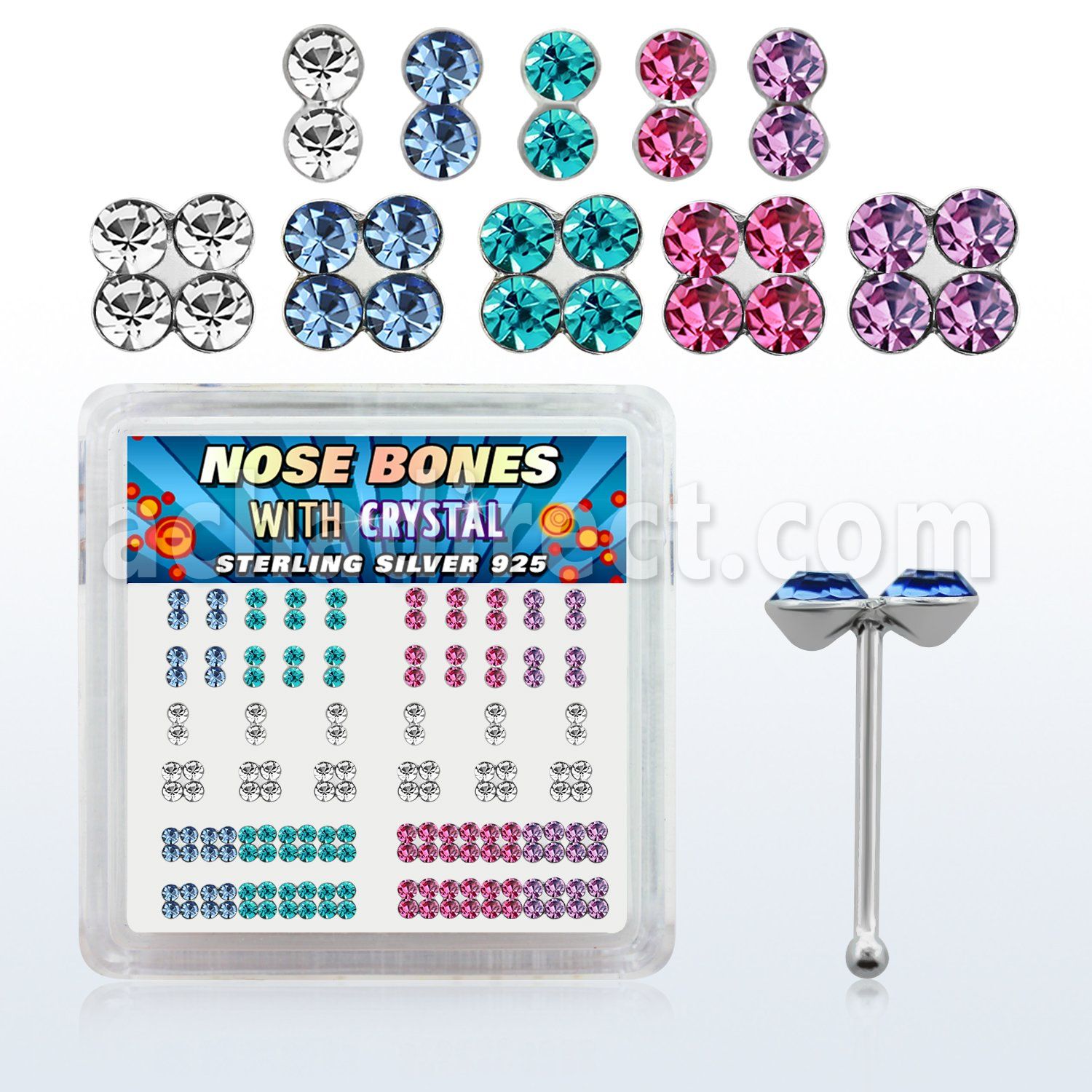 nbbxm1 caja display piercing nariz hueso plata esterlina 925 0 6mm cristal redondos gemelos cuadrado venta