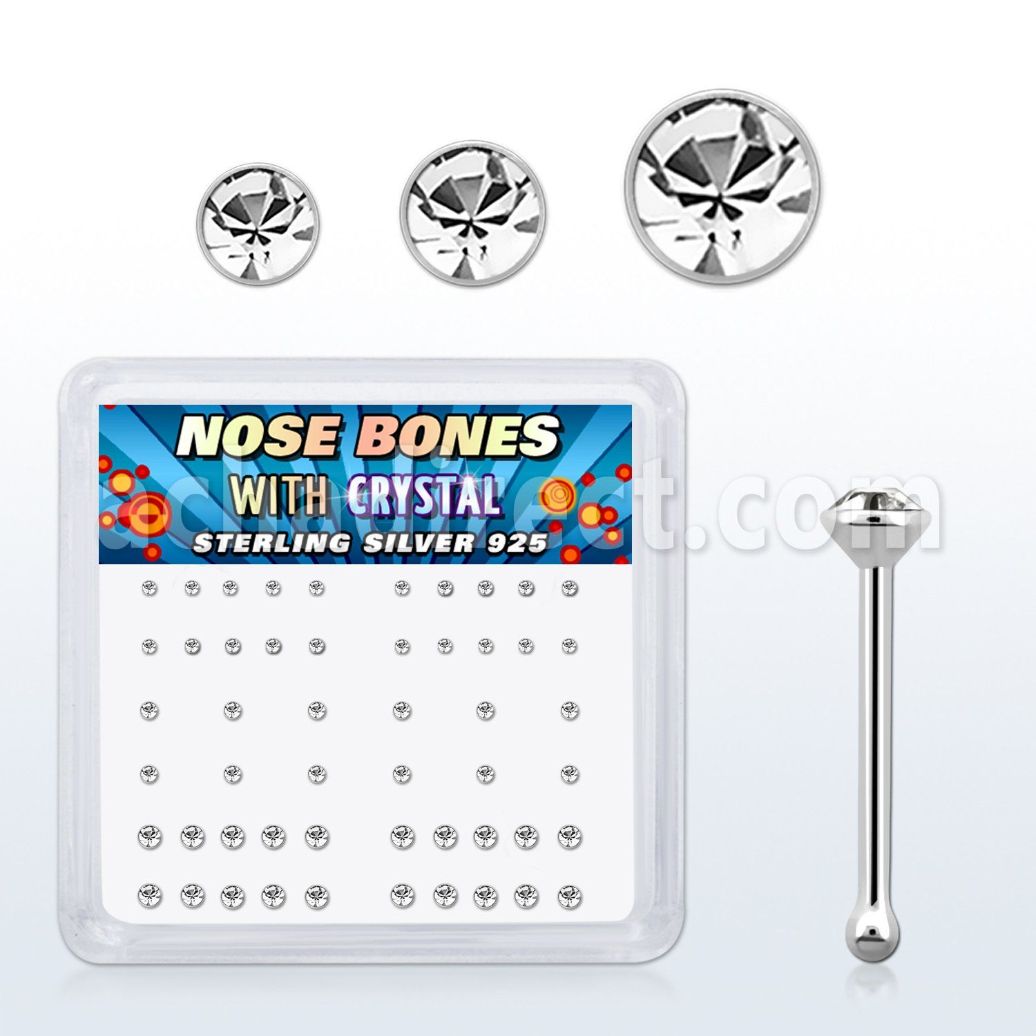 nbbxmc caja display piercing nariz hueso plata esterlina 925 0 6mm cristal claro redondo distribuidor mayorista