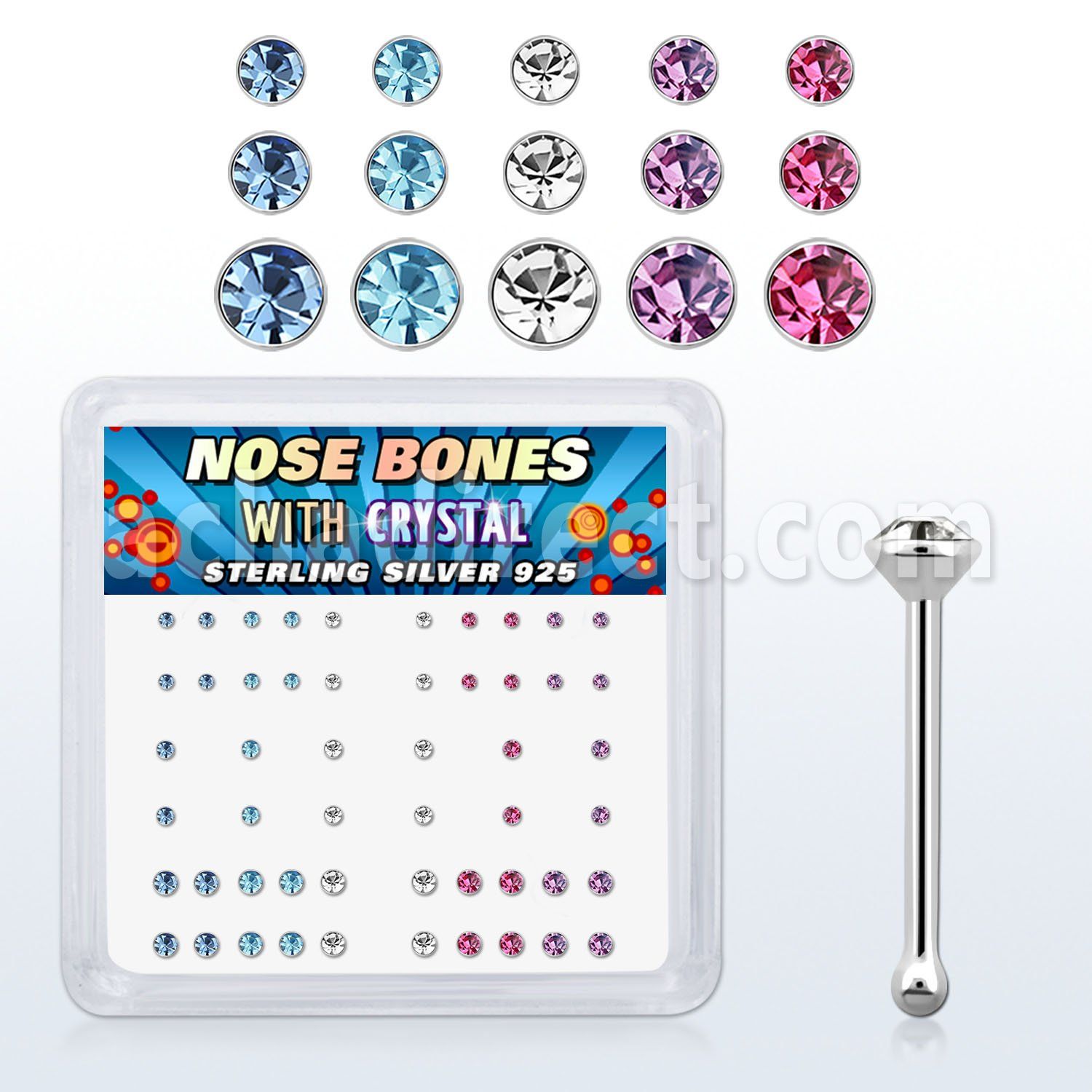 nbbxmm caja display piercing nariz hueso plata esterlina 925 0 6mm cristal redondo venta