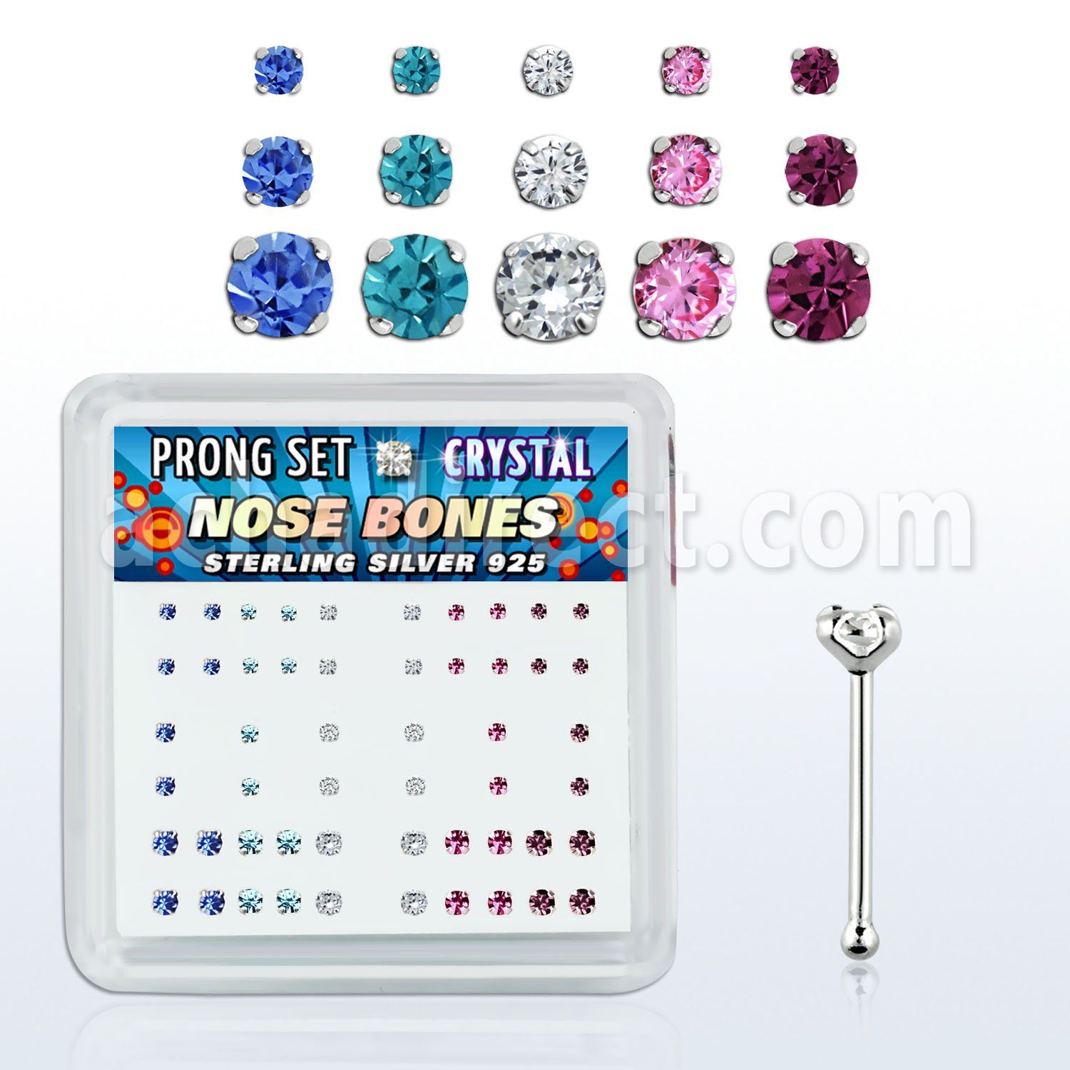 nbbxpbm caja display piercing nariz hueso plata 925 0 6mm cristal tamanos variados 1.4 1.5 2mm distribuidor