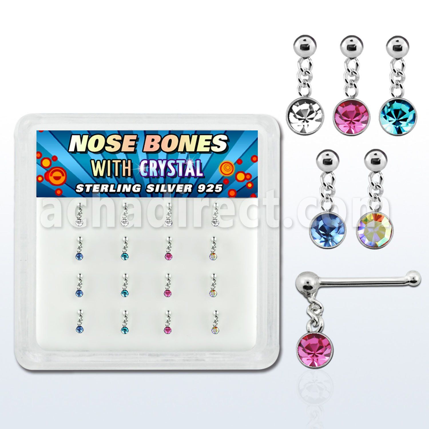 nbdm16 caja display 16 piercing nariz hueso plata esterlina 925 0 6mm bola cristal redondo colgado 1 5mm venta