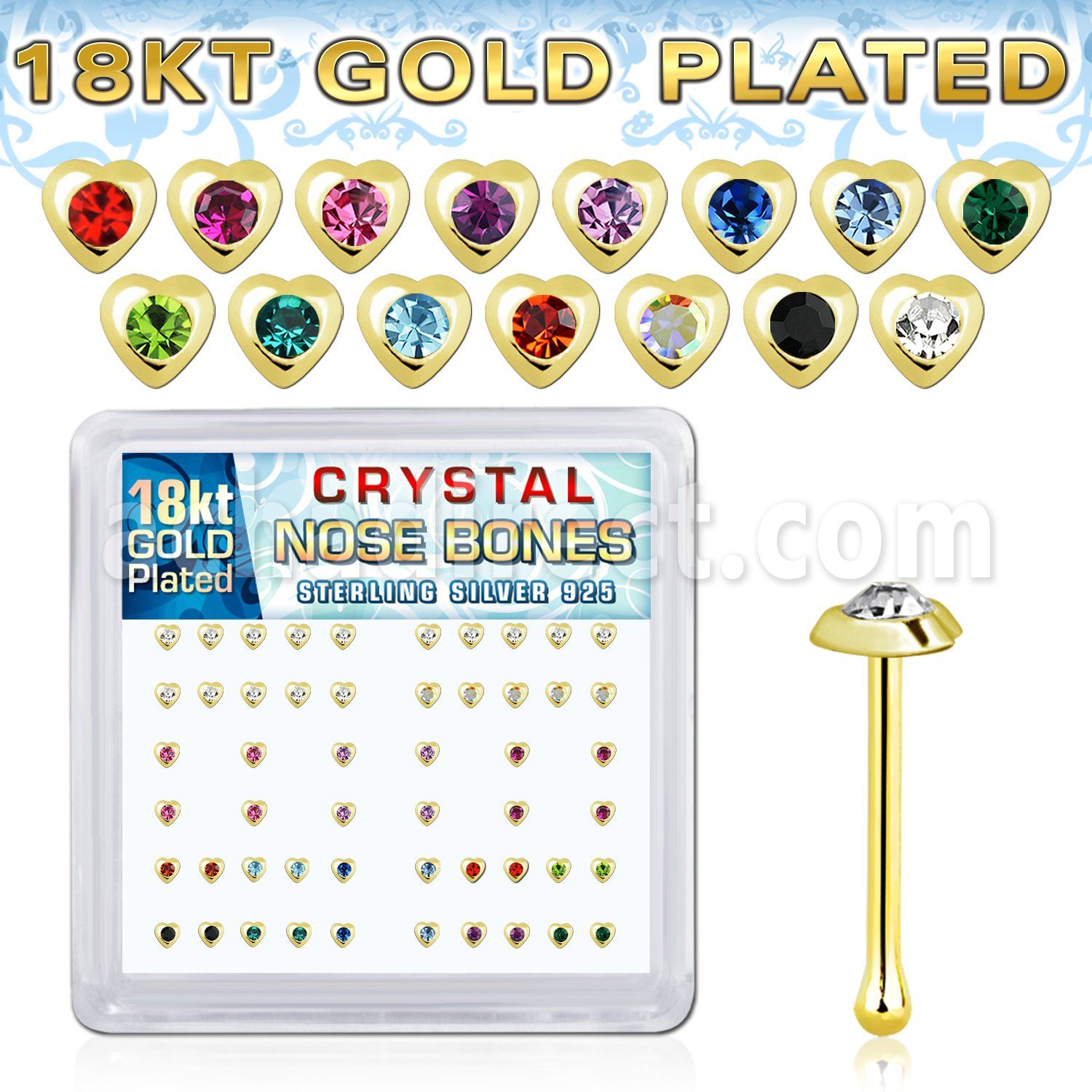 nbhrbxmg 18k gold plated silver nose bones color heart