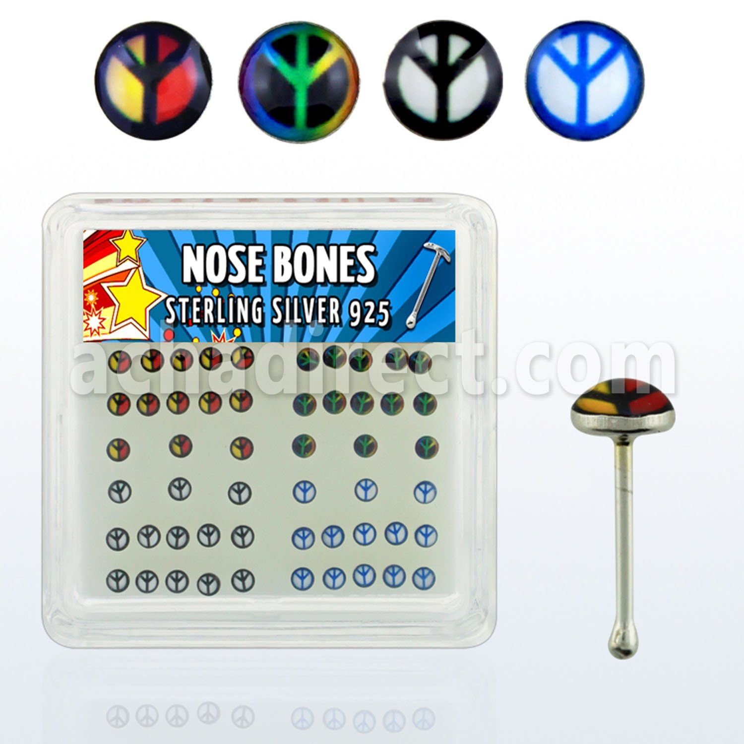 nblgx4 caja display piercing nariz hueso plata esterlina 925 0 6mm logos paz variados mayorista