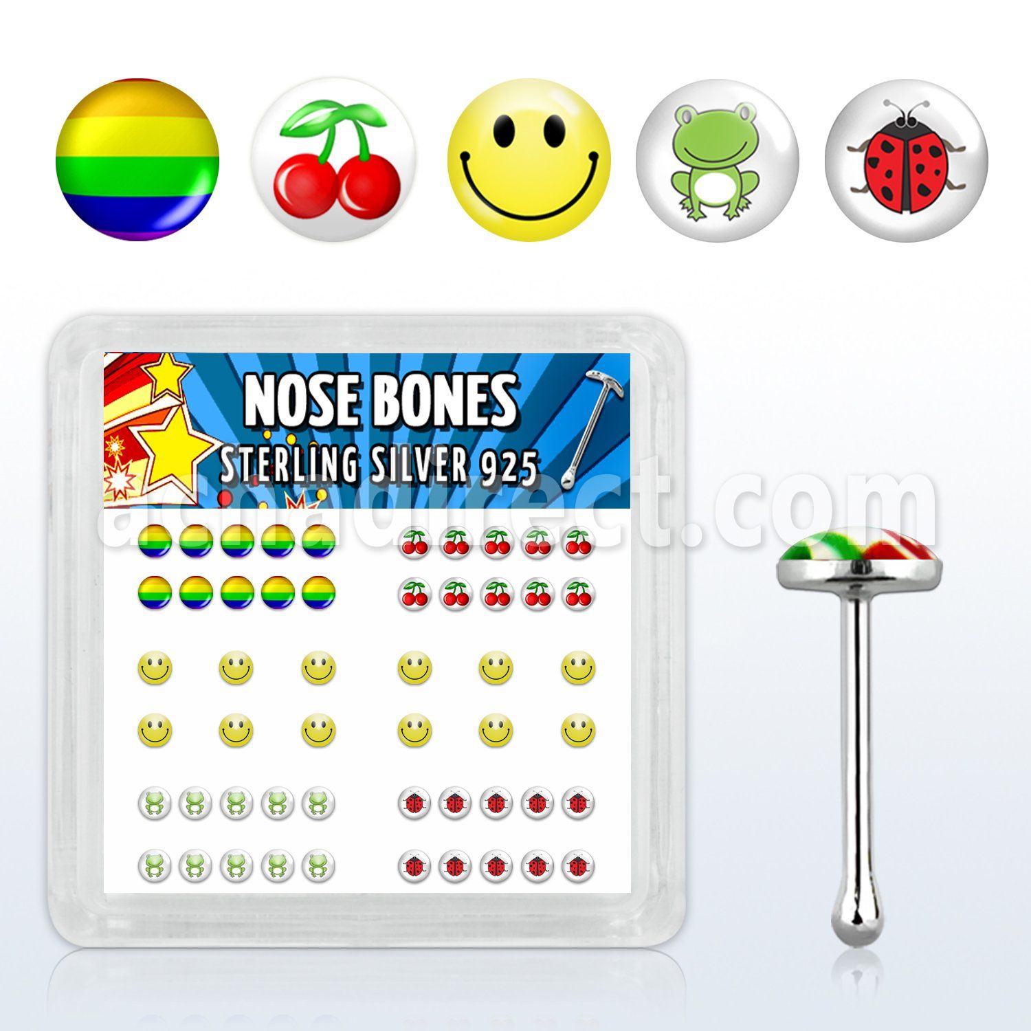 nblgx5 caja display piercing nariz hueso plata esterlina 925 0 6mm logos variados estilos distribuidor mayorista